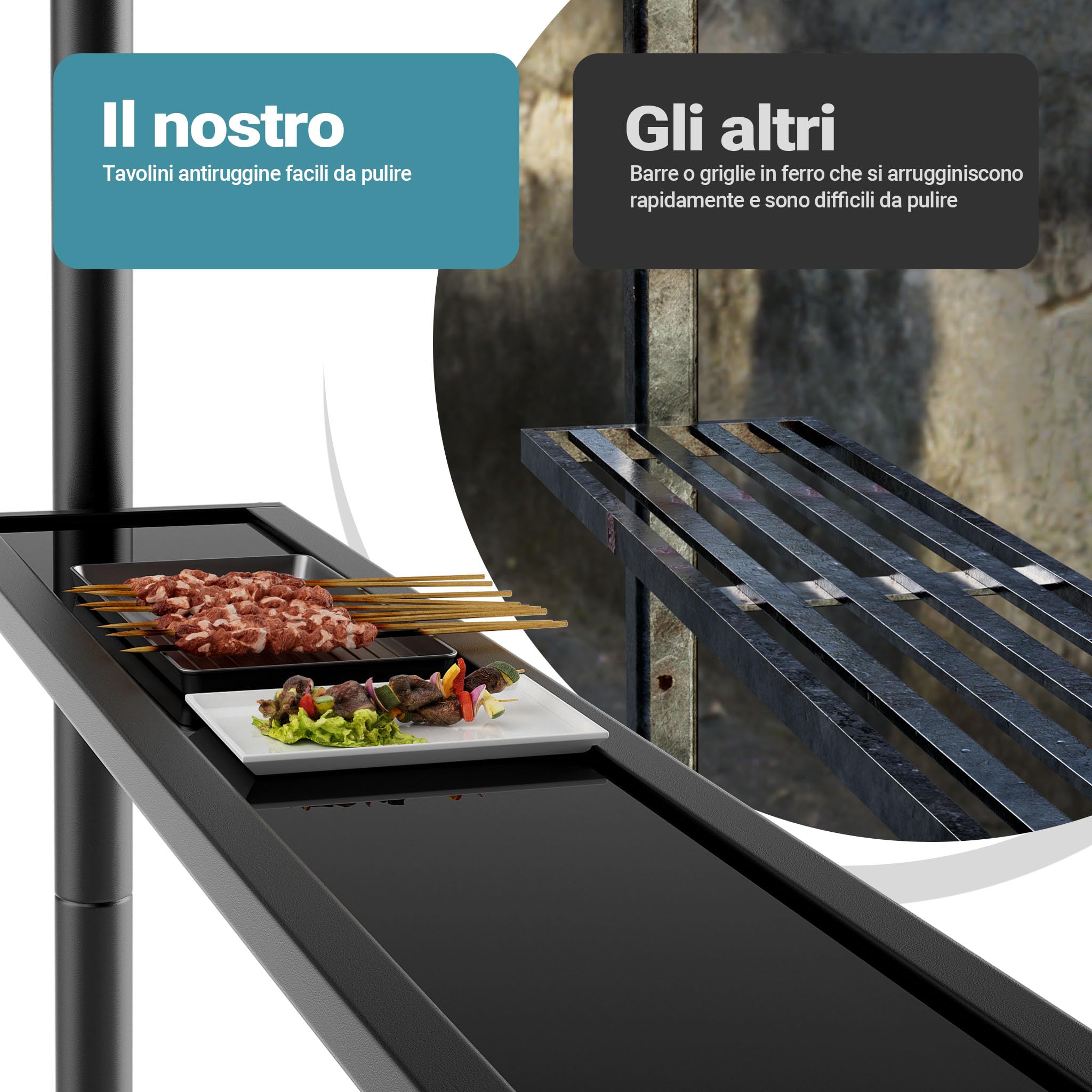 Wiltec Gazebo Barbecue 2,45x1,52 m grigio con 2 ripiani