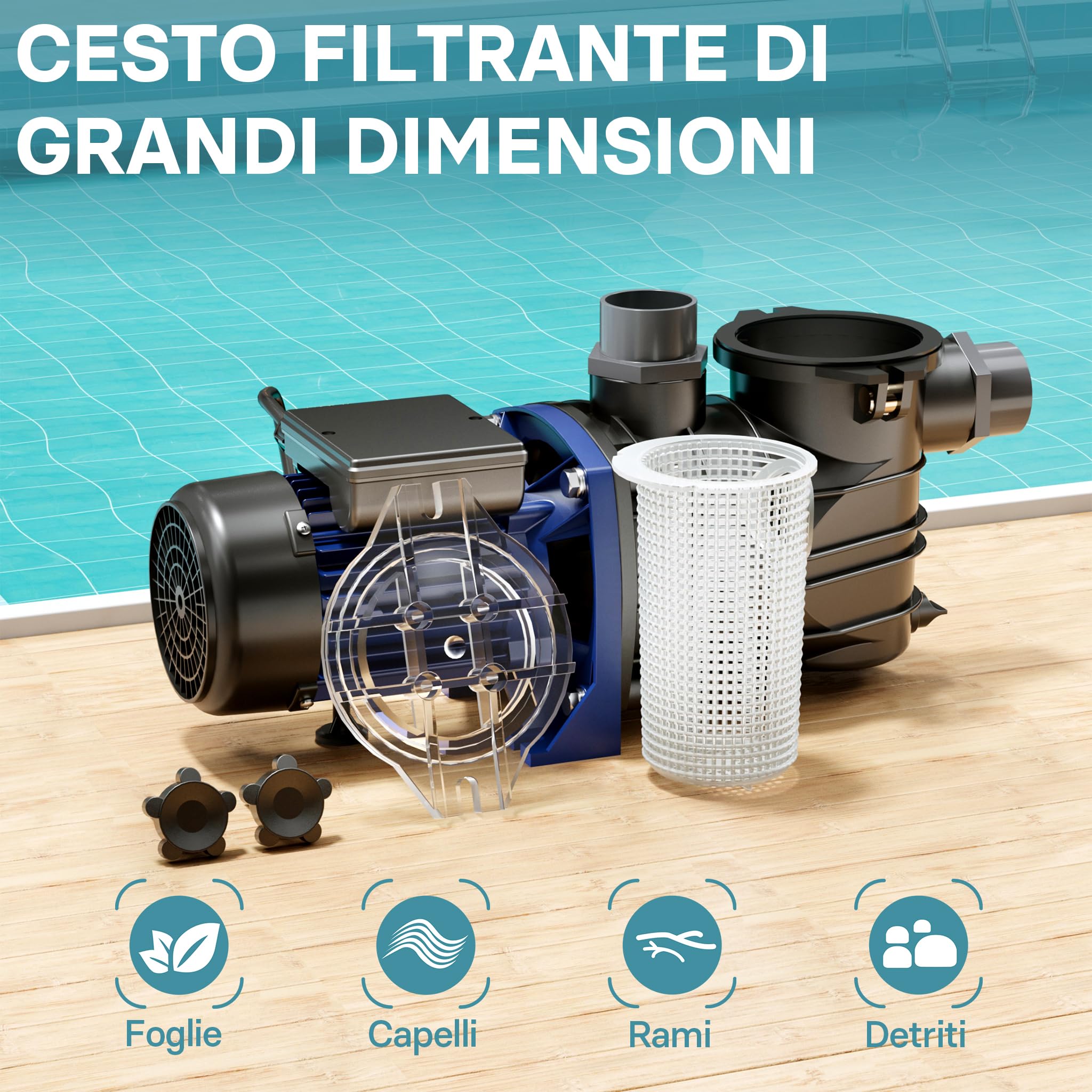 Wiltec Pompa Piscina 13800 l/h 550W con Prefiltro