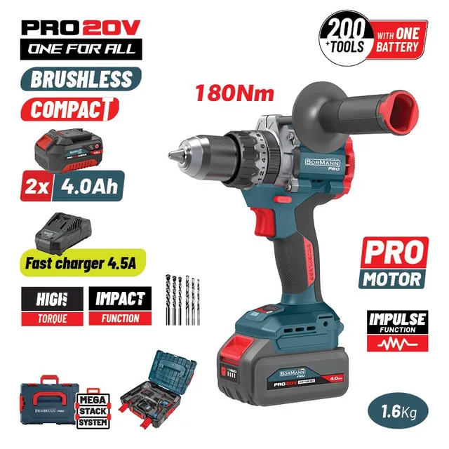 Bormann Pro BBP5461X44CA trapano 20V 2x4,0Ah brushless