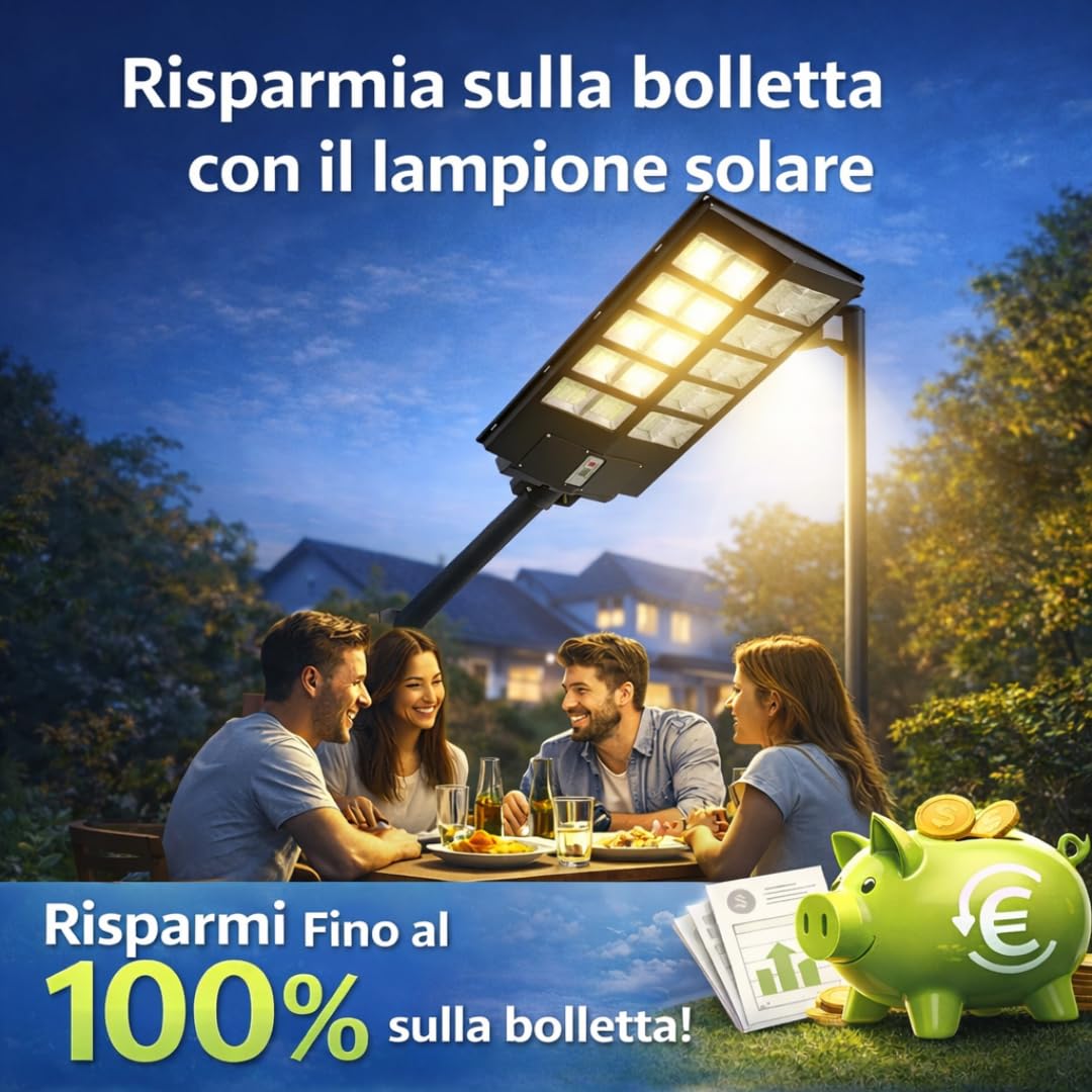 De Rosa Shop lampione solare LED 1200W con telecomando IP65