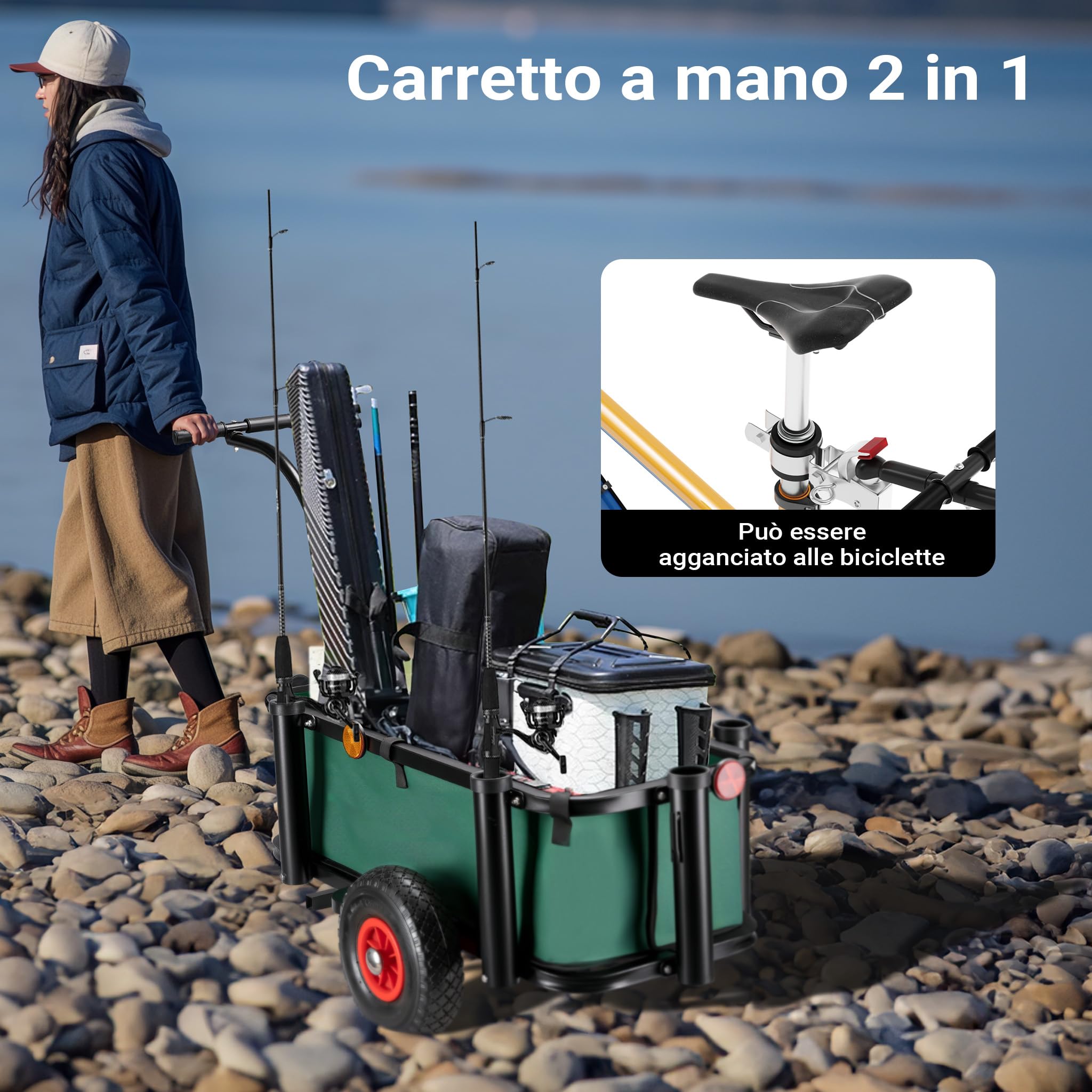Wiltec Carrello da Pesca 50 kg 60 Litri con Ruote Pneumatiche