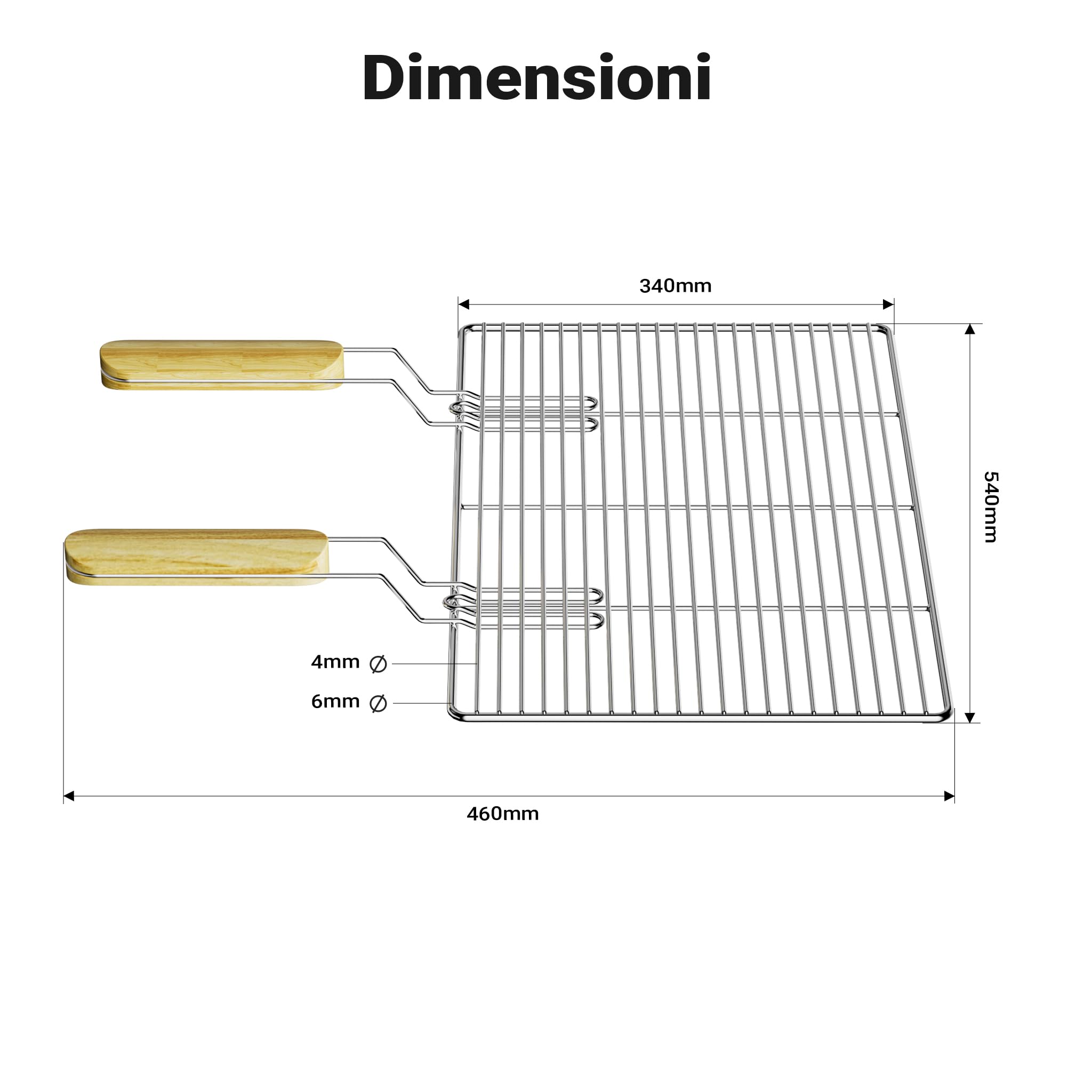 Wiltec Griglia BBQ 54x34cm Acciaio Inox con Manici