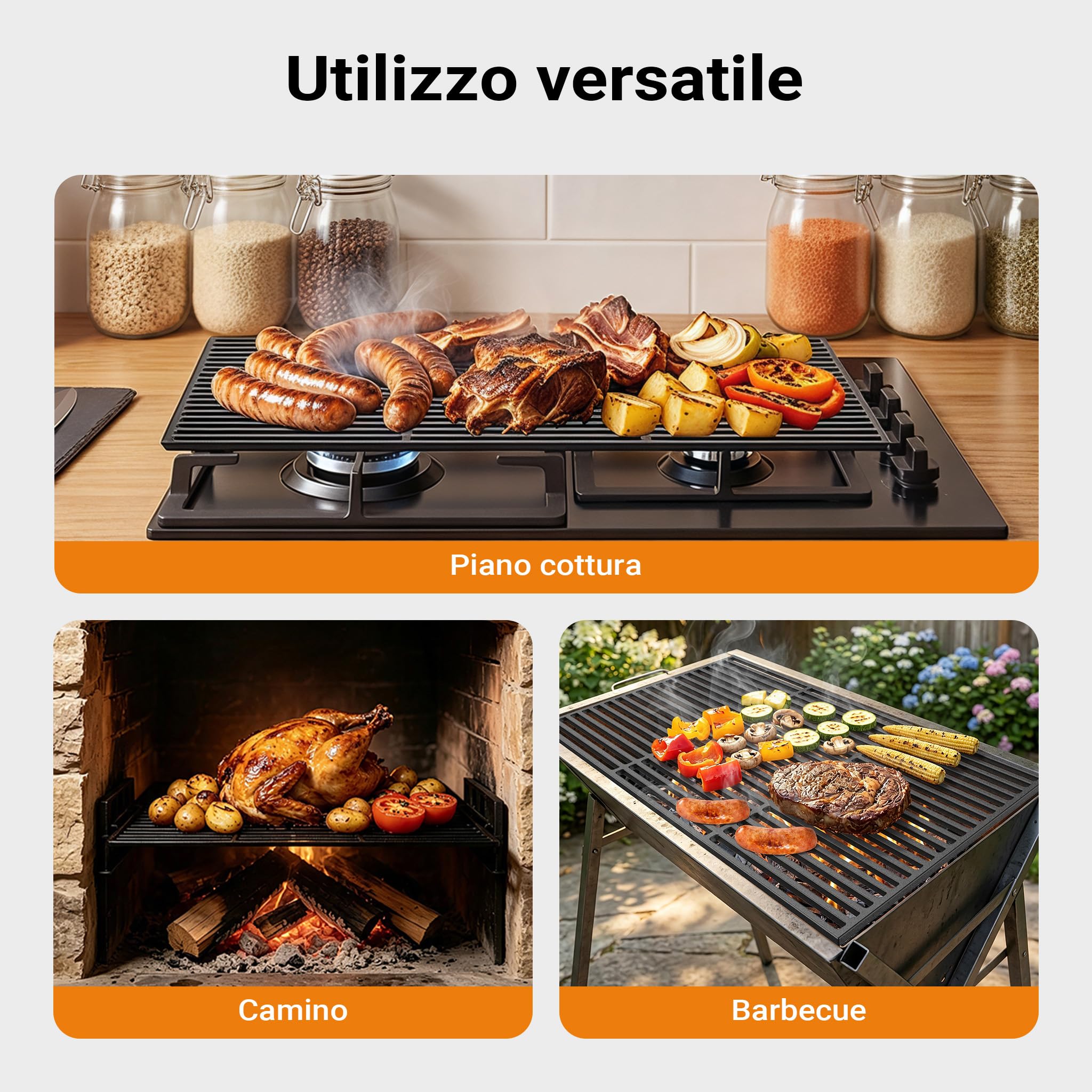 Wiltec griglia barbecue ghisa rettangolare 54x34 cm carbone gas