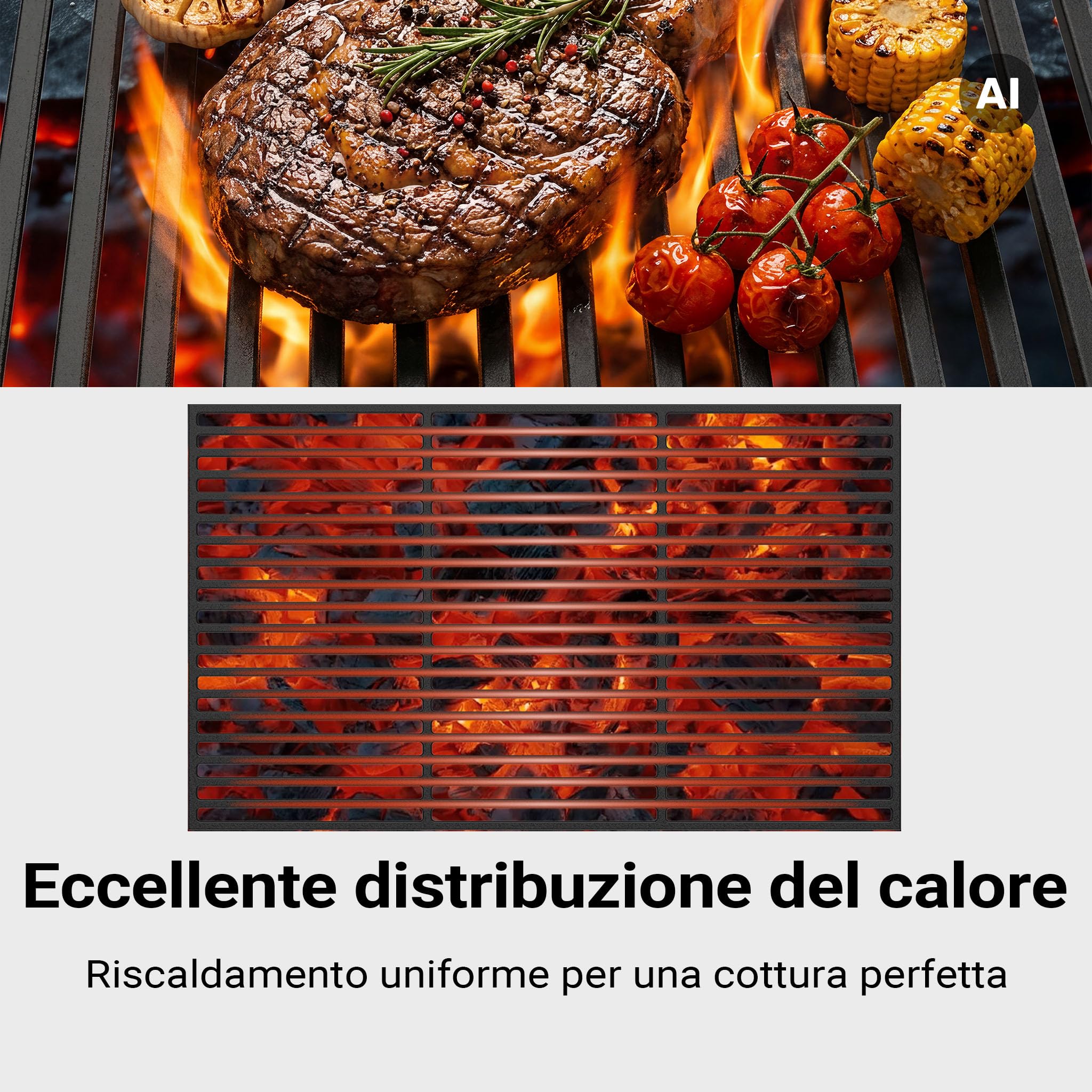 Wiltec griglia barbecue ghisa rettangolare 54x34 cm carbone gas