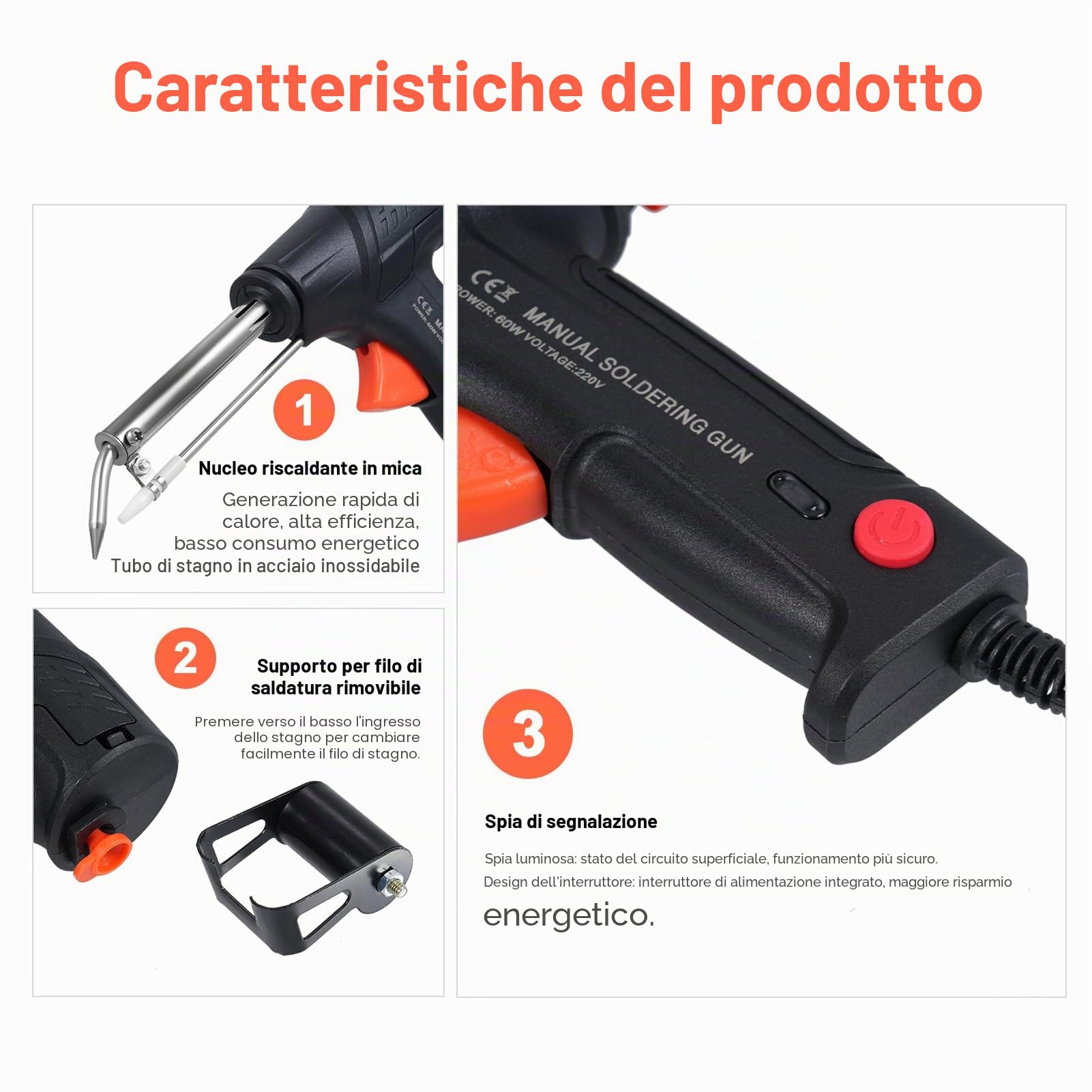 Weytoll Set saldatore elettrico 60 W con filo stagno una mano