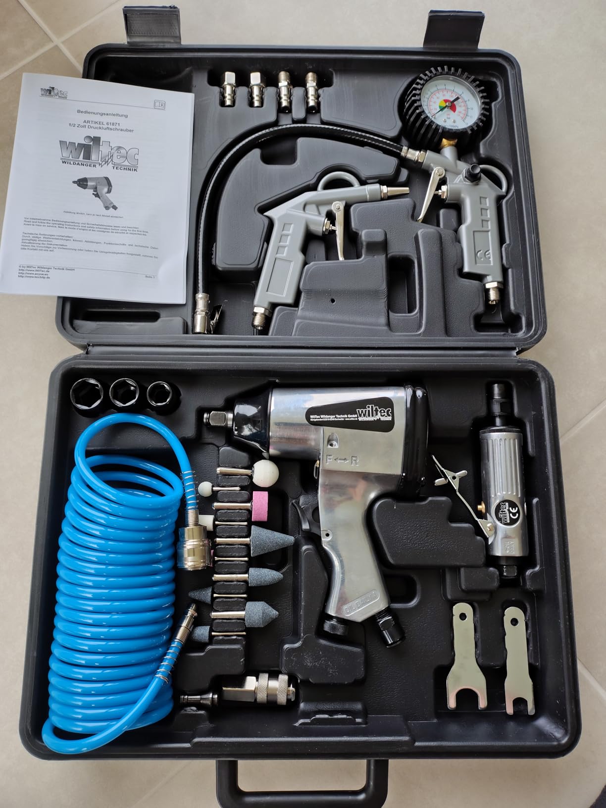 Wiltec Kit Accessori Compressore 27 pezzi utensili pneumatici 4 utensili