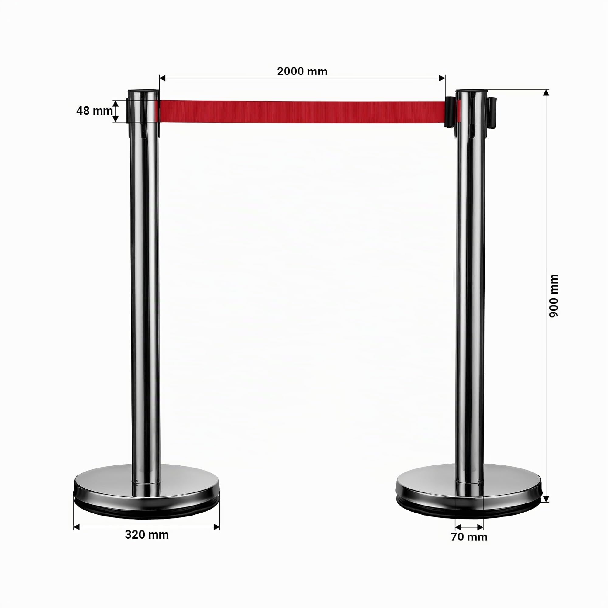 Wiltec Colonnine Tendinastro Inox Nastro Rosso 2 Pezzi Argento
