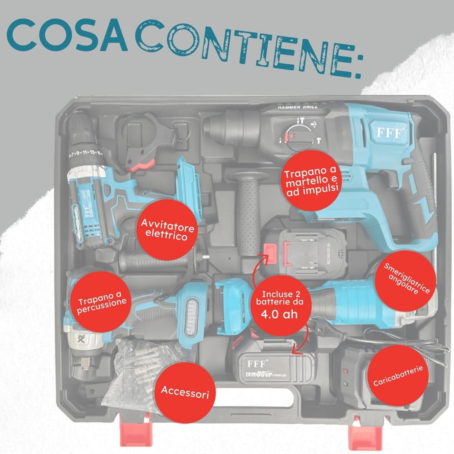 De Rosa Shop Kit 4 in 1 68V utensili a batteria 4 pezzi