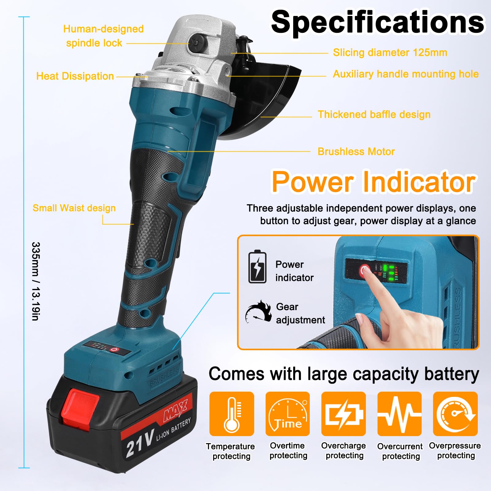 Weytoll Smerigliatrice Angolare 125 mm 21V 2 Batterie