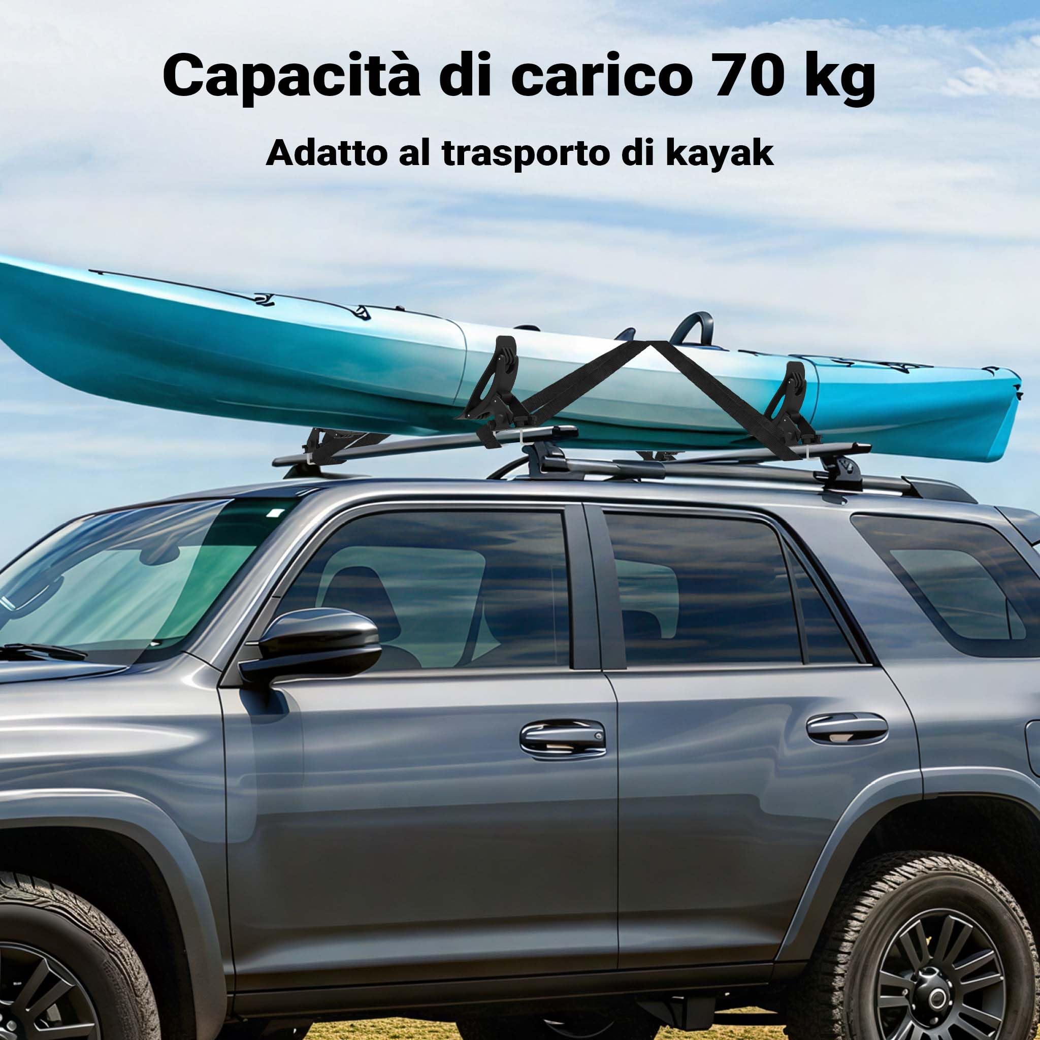 Wiltec staffe portakayak auto 70 kg con cinghie