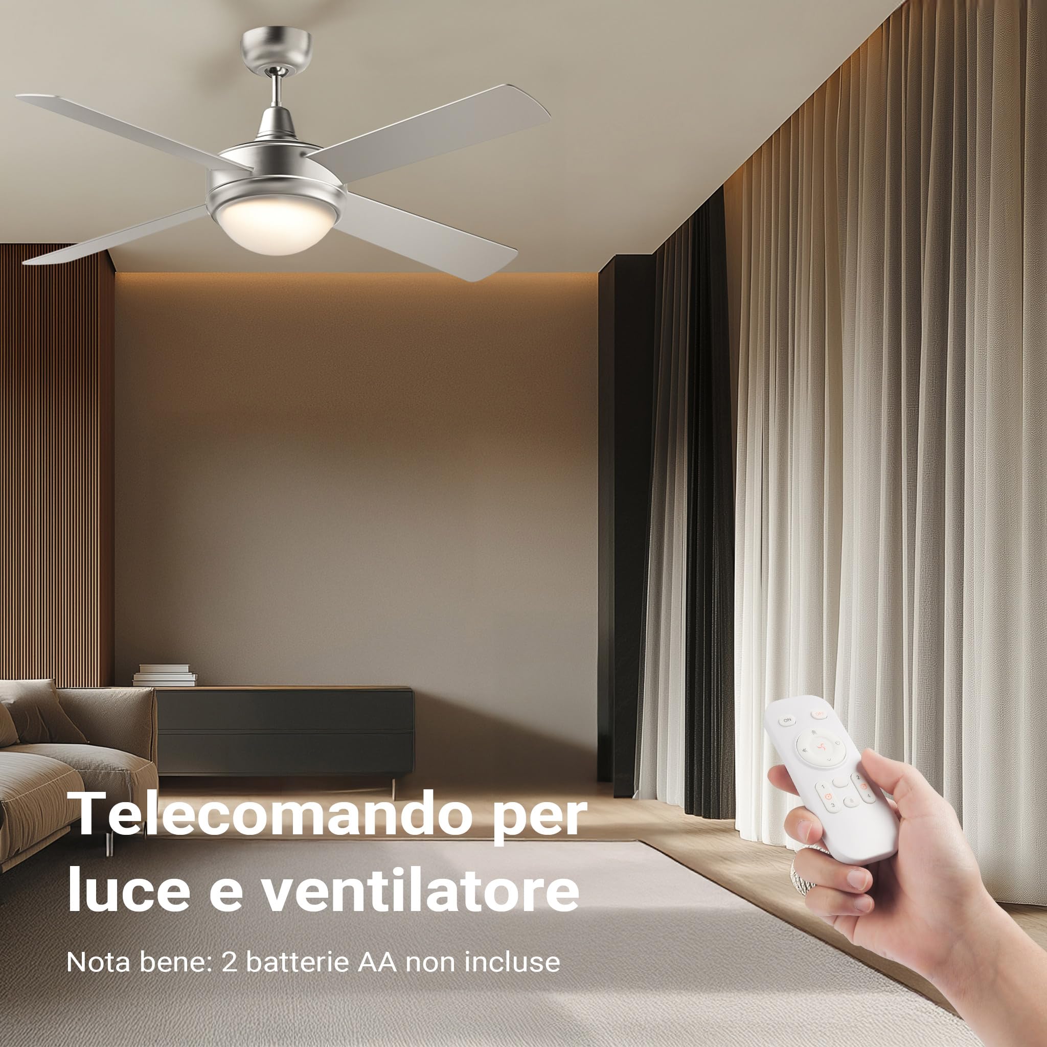 Wiltec Ventilatore Soffitto 130 cm lampadario 4 pale 65 W
