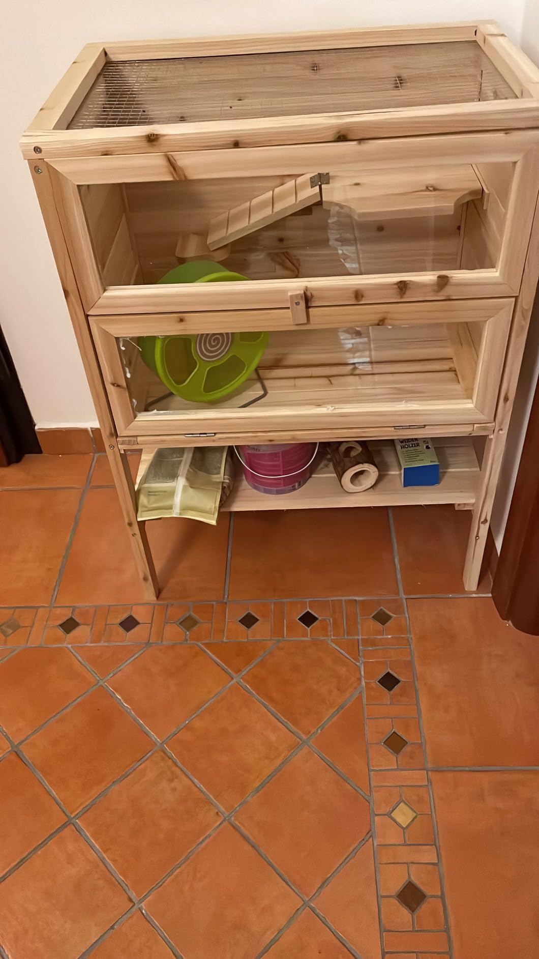 Wiltec Gabbia Roditori 3 Livelli 60x40x80 Legno Plexiglas