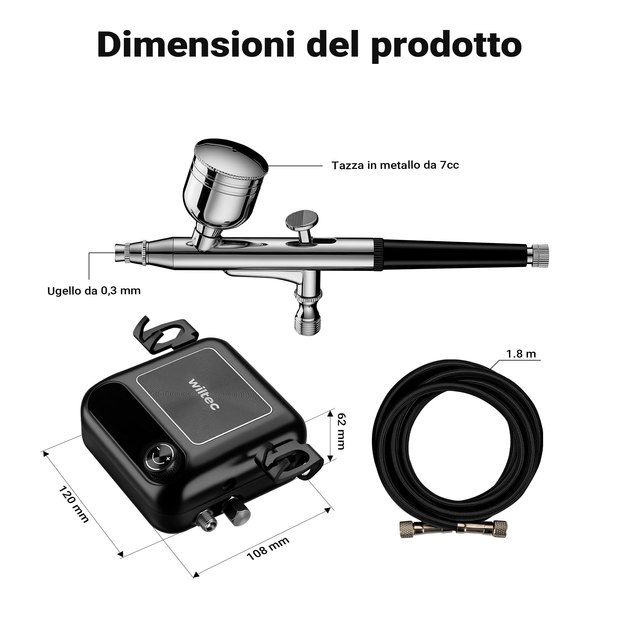 Wiltec HS-A9K aerografo con compressore 12V ugelli 0,2-0,5mm