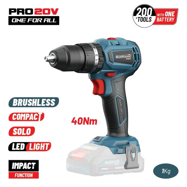 Bormann trapano percussione brushless 20V compatto solo