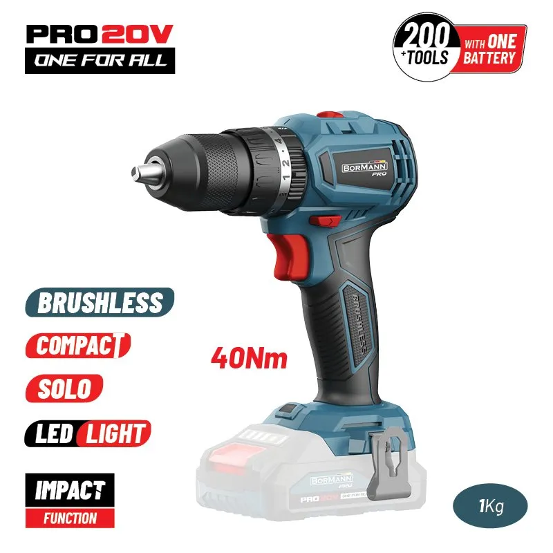 Bormann trapano percussione brushless 20V compatto solo