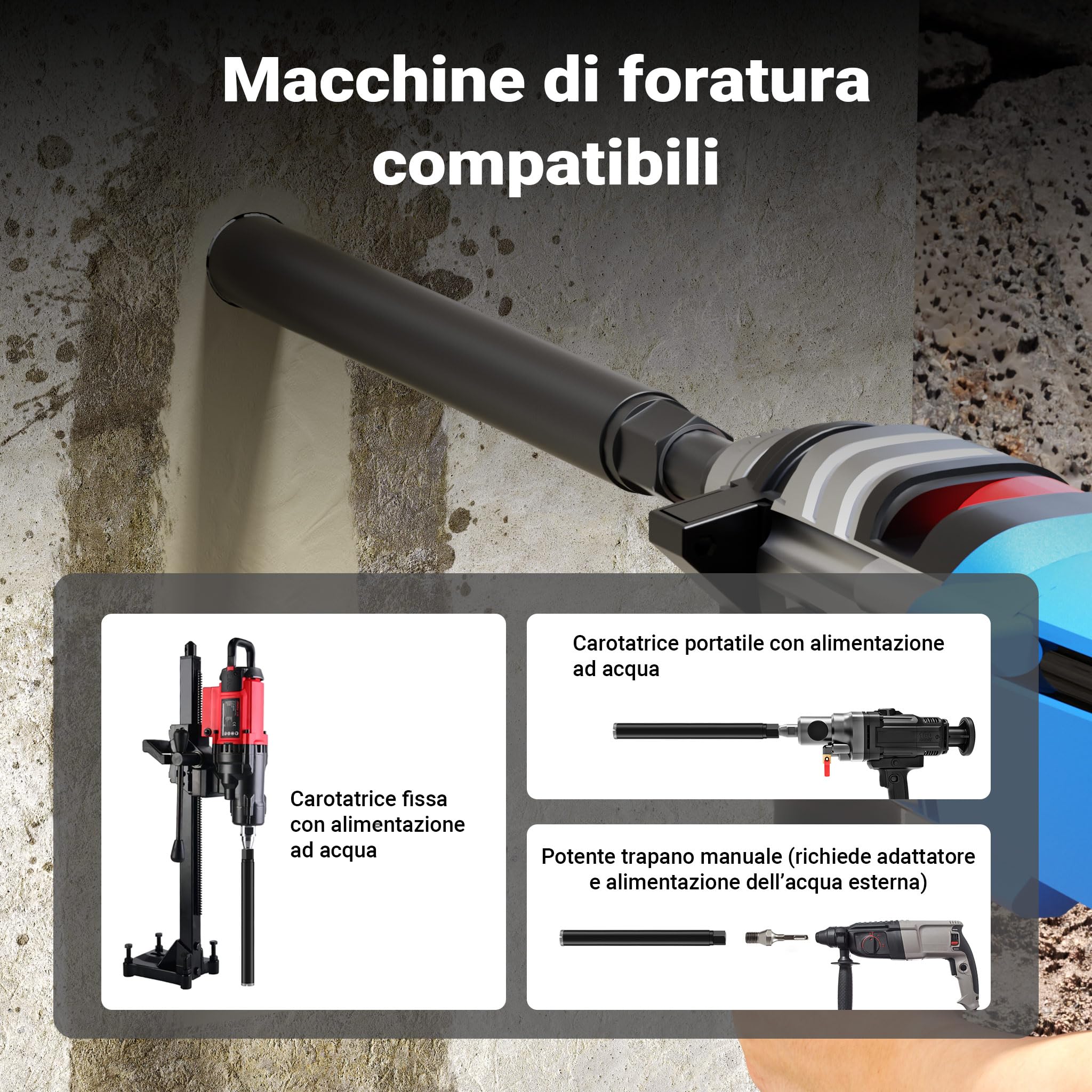 Wiltec corona diamantata 52 mm 450 mm per umido