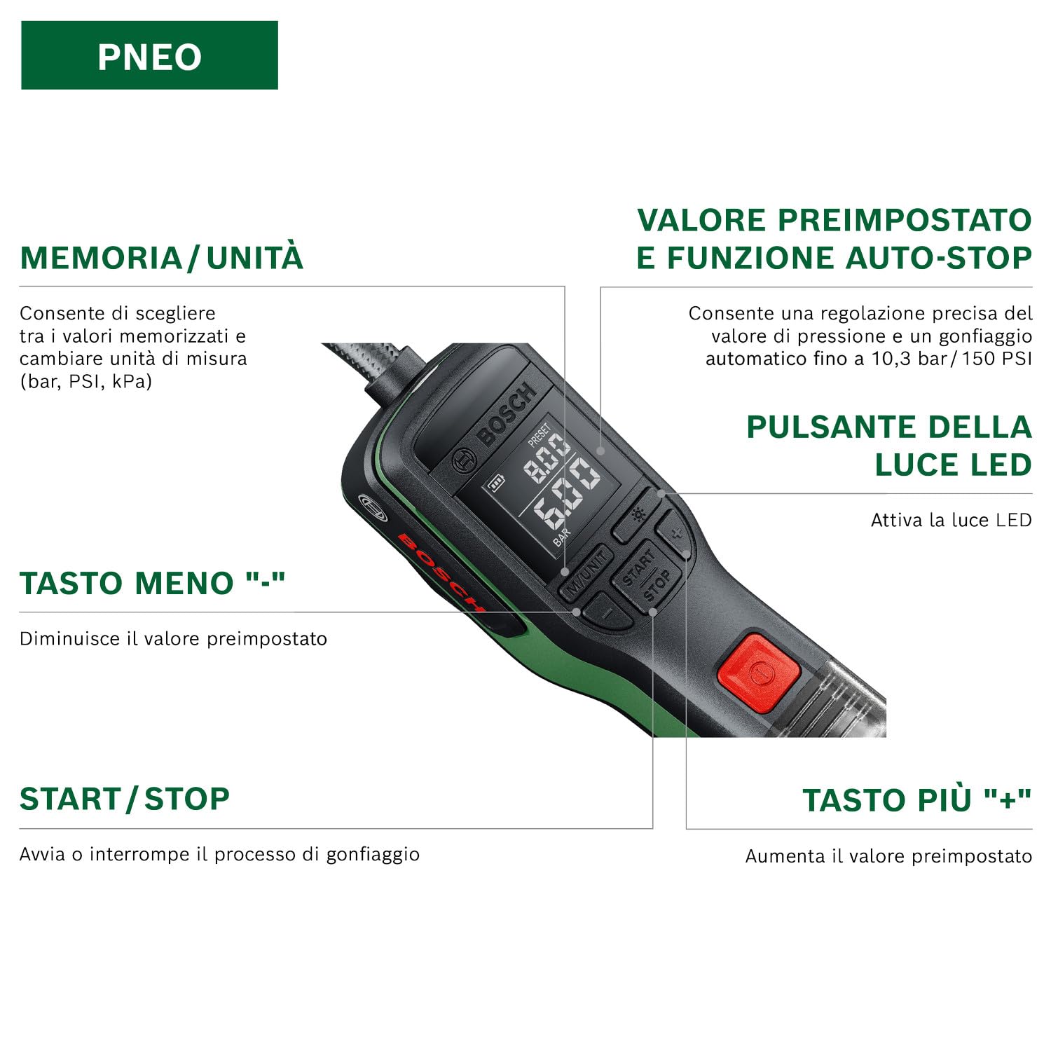Bosch PNEO mini compressore batteria 10,3 bar con borsa