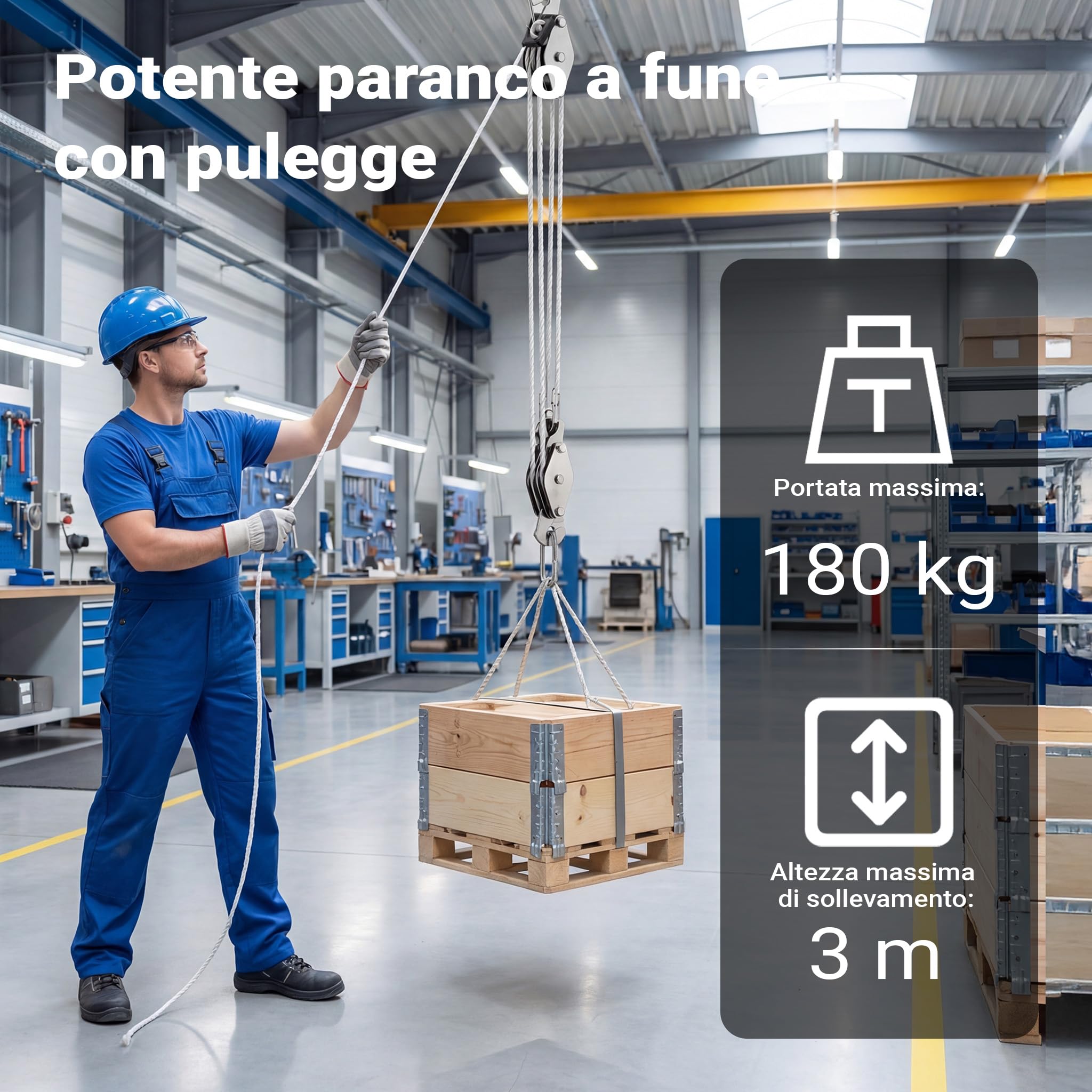 Wiltec XPOtool Paranco 180 kg Argano a Fune 20 m 3 m