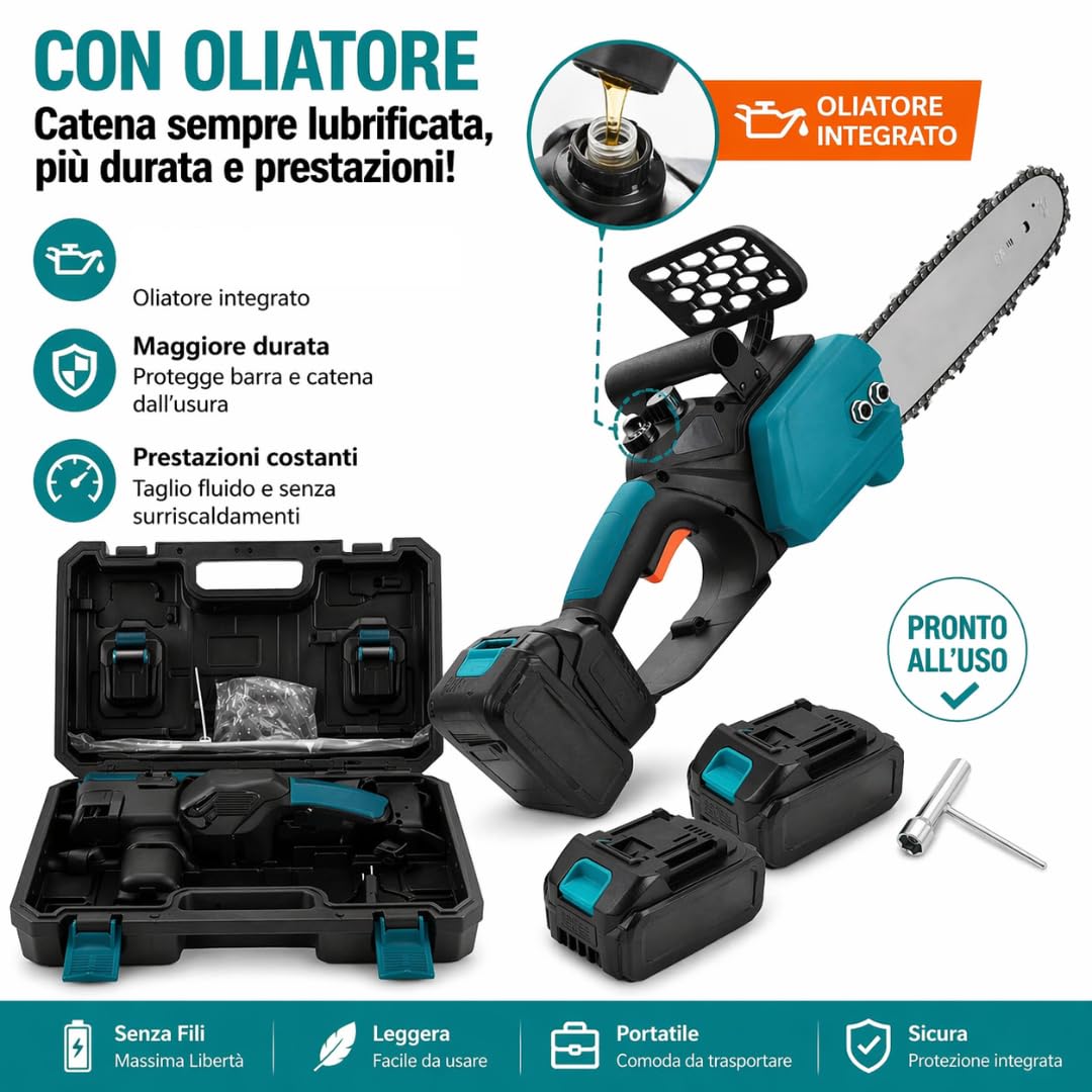 DE ROSA Motosega a Batteria 12" 48V con 2 Batterie Potatura