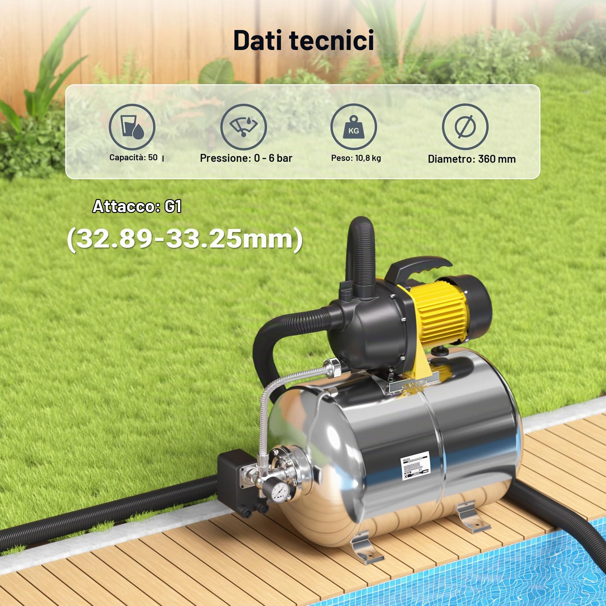 Wiltec Vaso di espansione 50 L orizzontale inox EPDM
