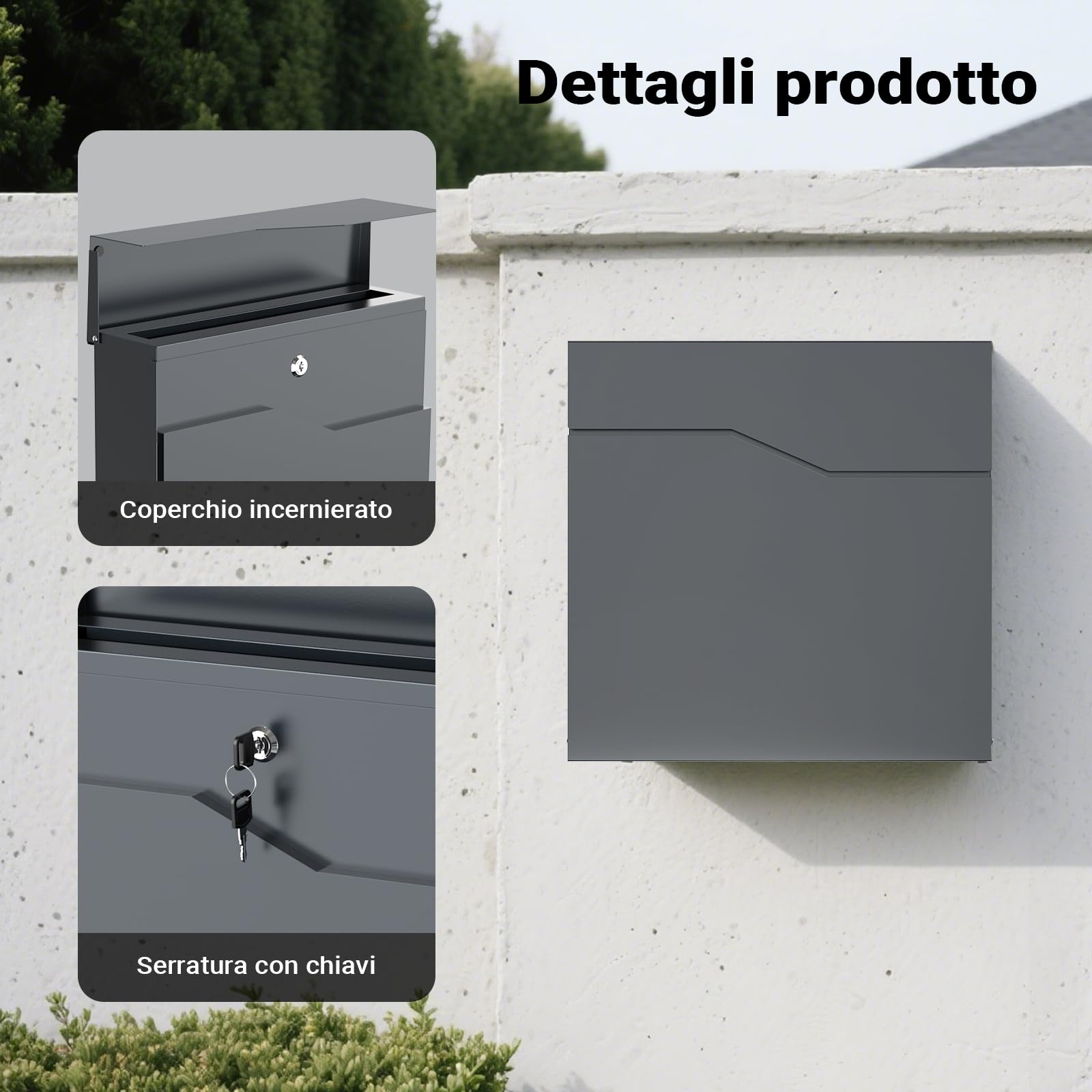 Wiltec V19 Cassetta Postale Grigio Scuro con Portagiornali