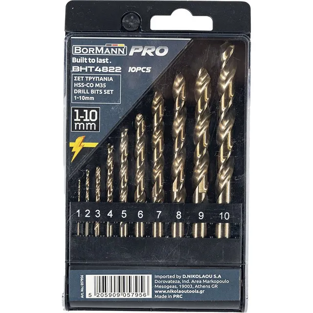 Bormann M35 Set 10 Punte HSS-Co 1-10mm per Metallo
