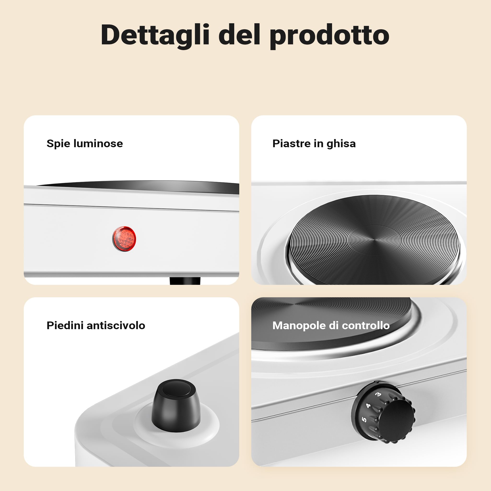 Wiltec Fornello Elettrico Doppia Piastra Ghisa 2000W