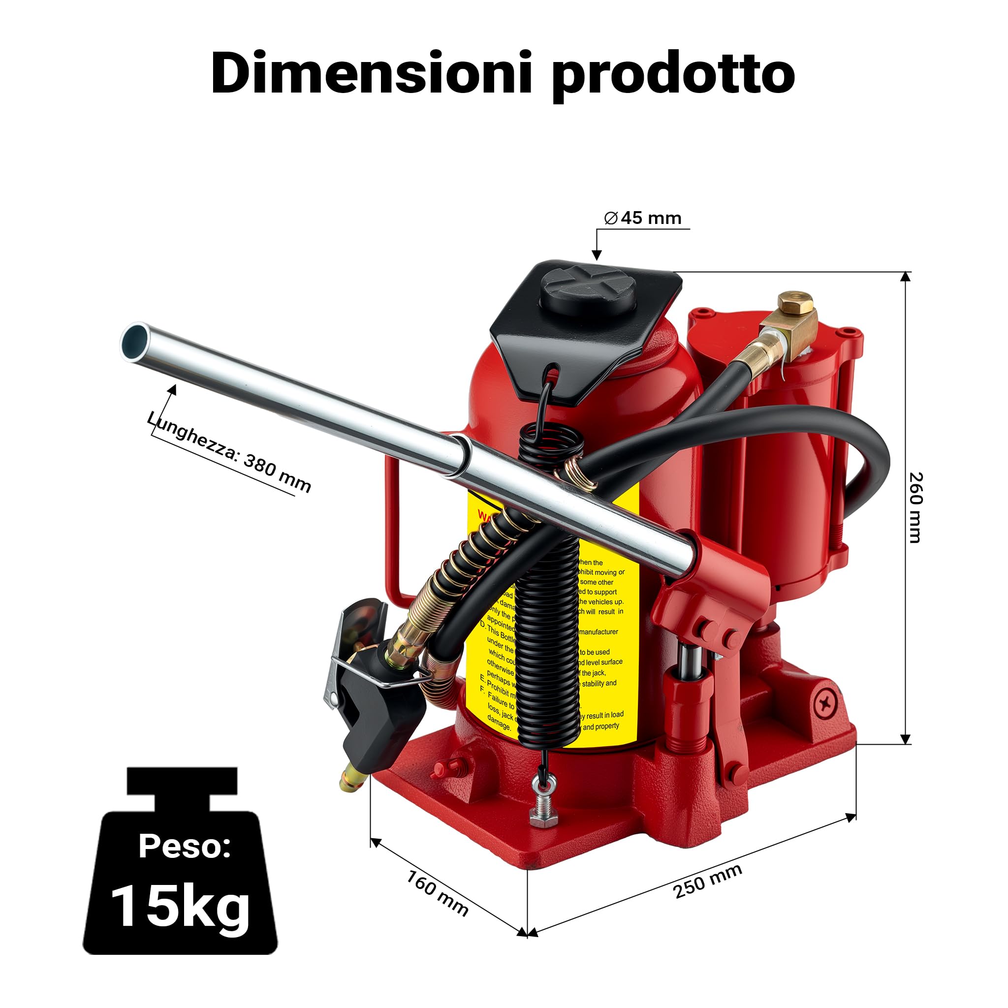 Wiltec Martinetto Bottiglia 20t 260-510 mm Acciaio