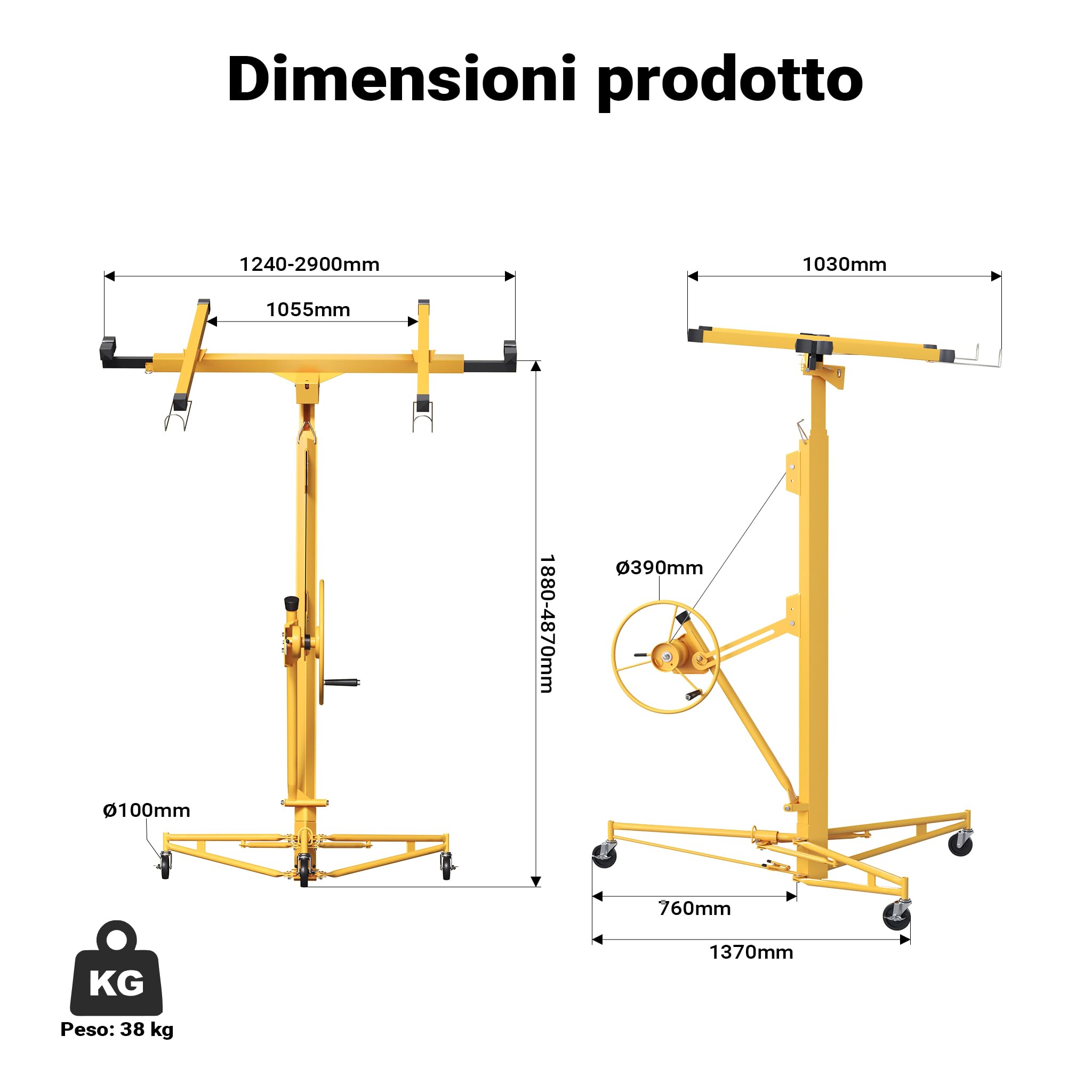Wiltec XPOtool alzalastre XXL giallo 68 kg 487 cm