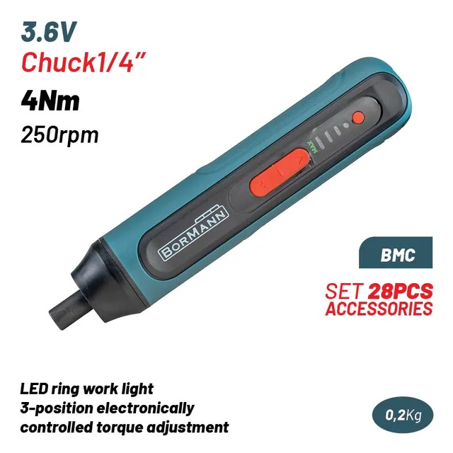 Bormann Avvitatore a Batteria 3,6V 4Nm con 28 Accessori