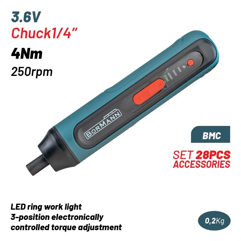 Bormann Avvitatore a Batteria 3,6V 4Nm con 28 Accessori