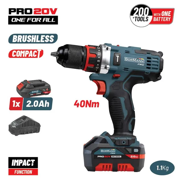 Bormann Pro BBP5446X2 trapano percussione 20V 40Nm
