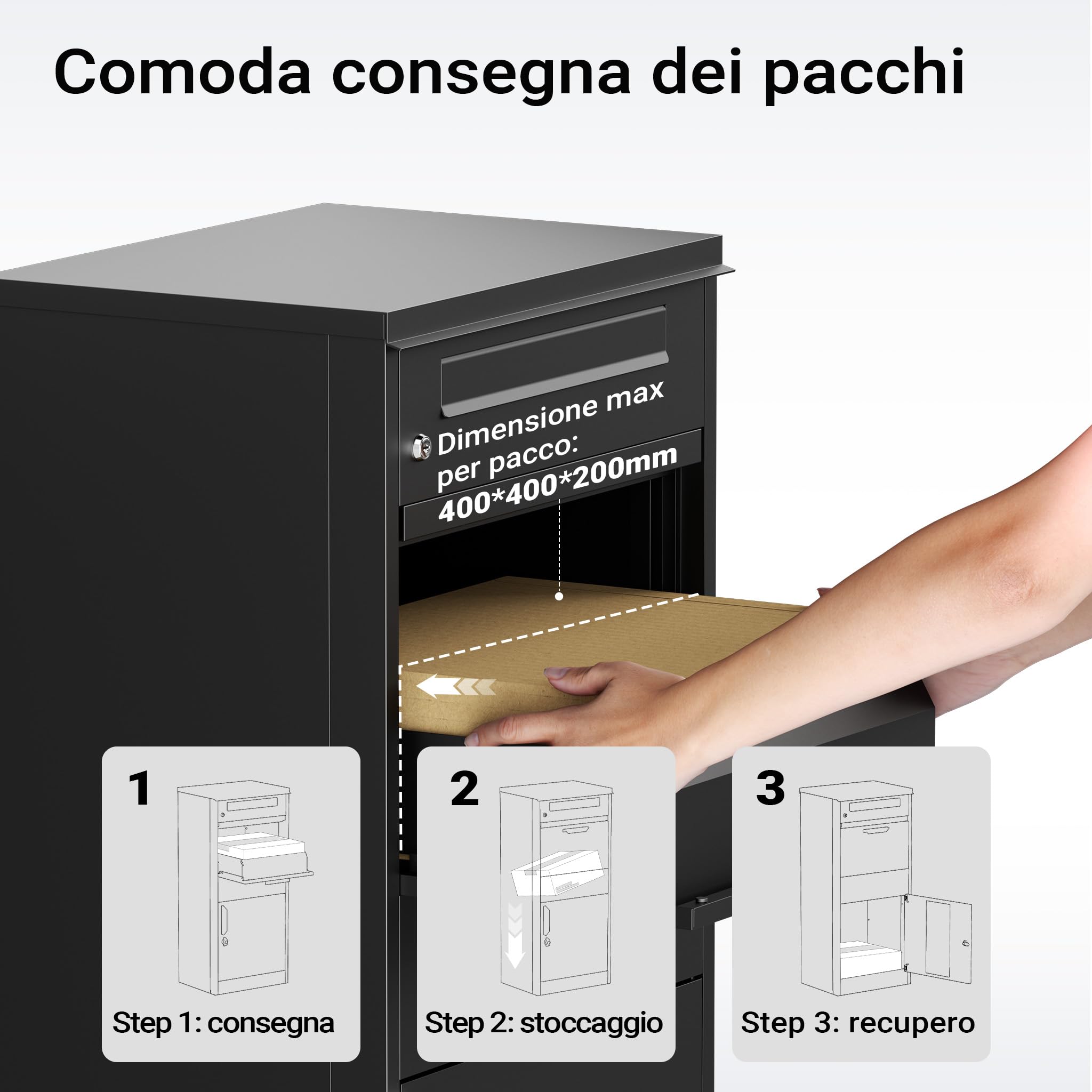 XPOtool Cassetta Postale per Pacchi Nera 112x50x37 cm con Serratura