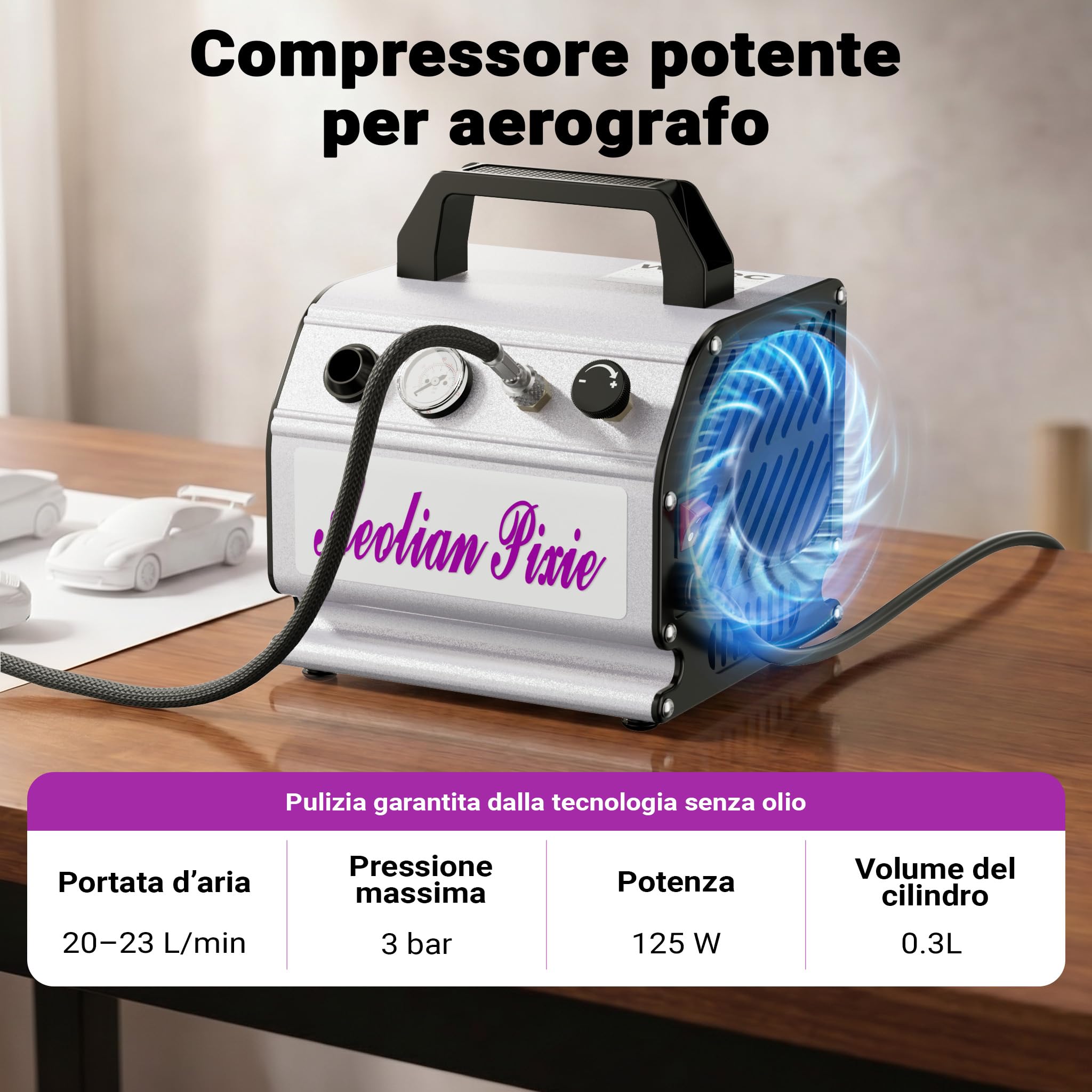 Wiltec AS176 Compressore Aerografo 3 Bar Oil-Free