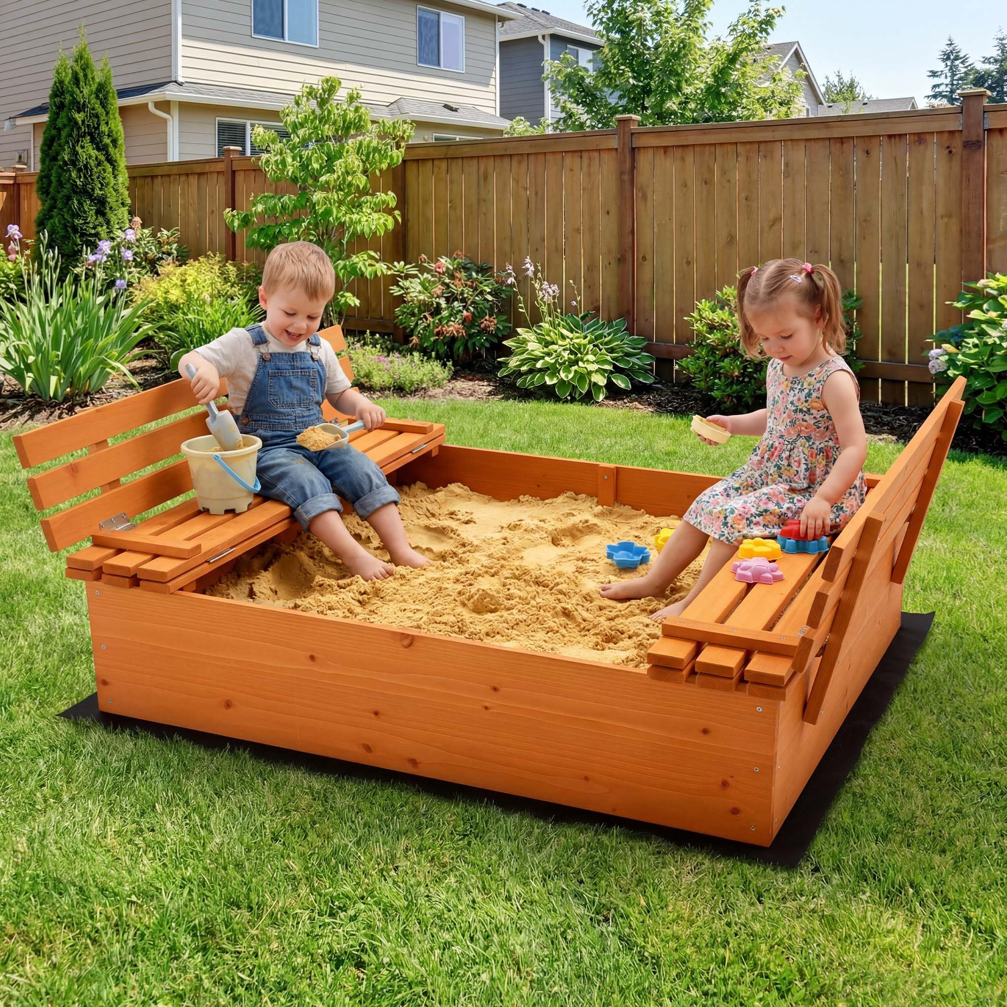 Wiltec Sabbiera 98x98x21 cm legno con panche e coperchio