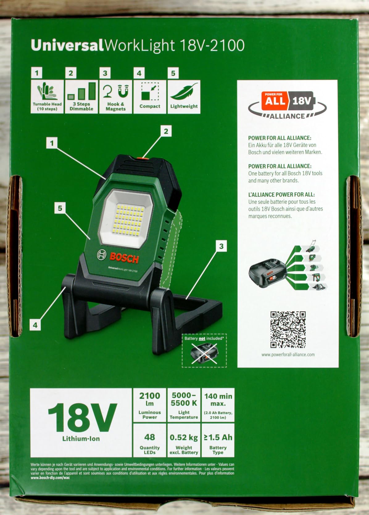 Bosch Universal WorkLight 18V-2100 torcia lavoro senza batteria