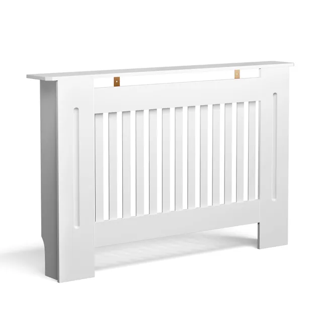 Wiltec Copritermosifone a Doghe MDF Bianco 112x19x82 cm