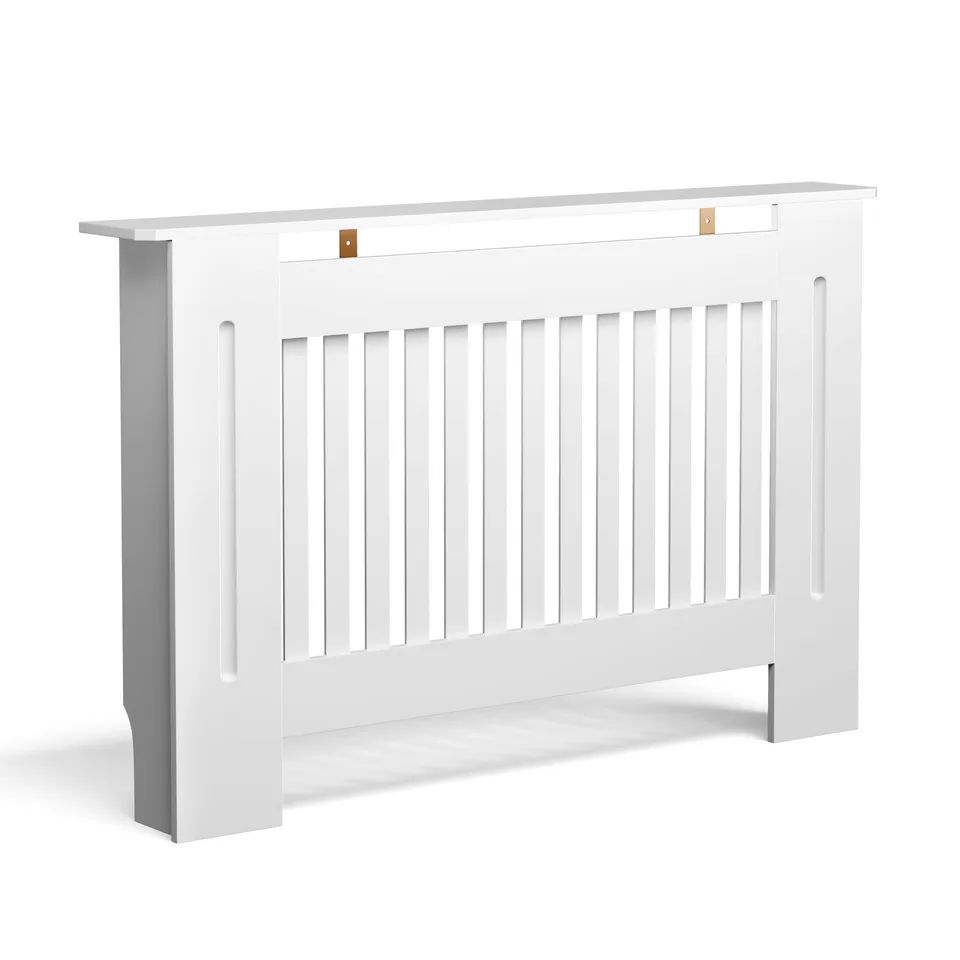 Wiltec Copritermosifone a Doghe MDF Bianco 112x19x82 cm