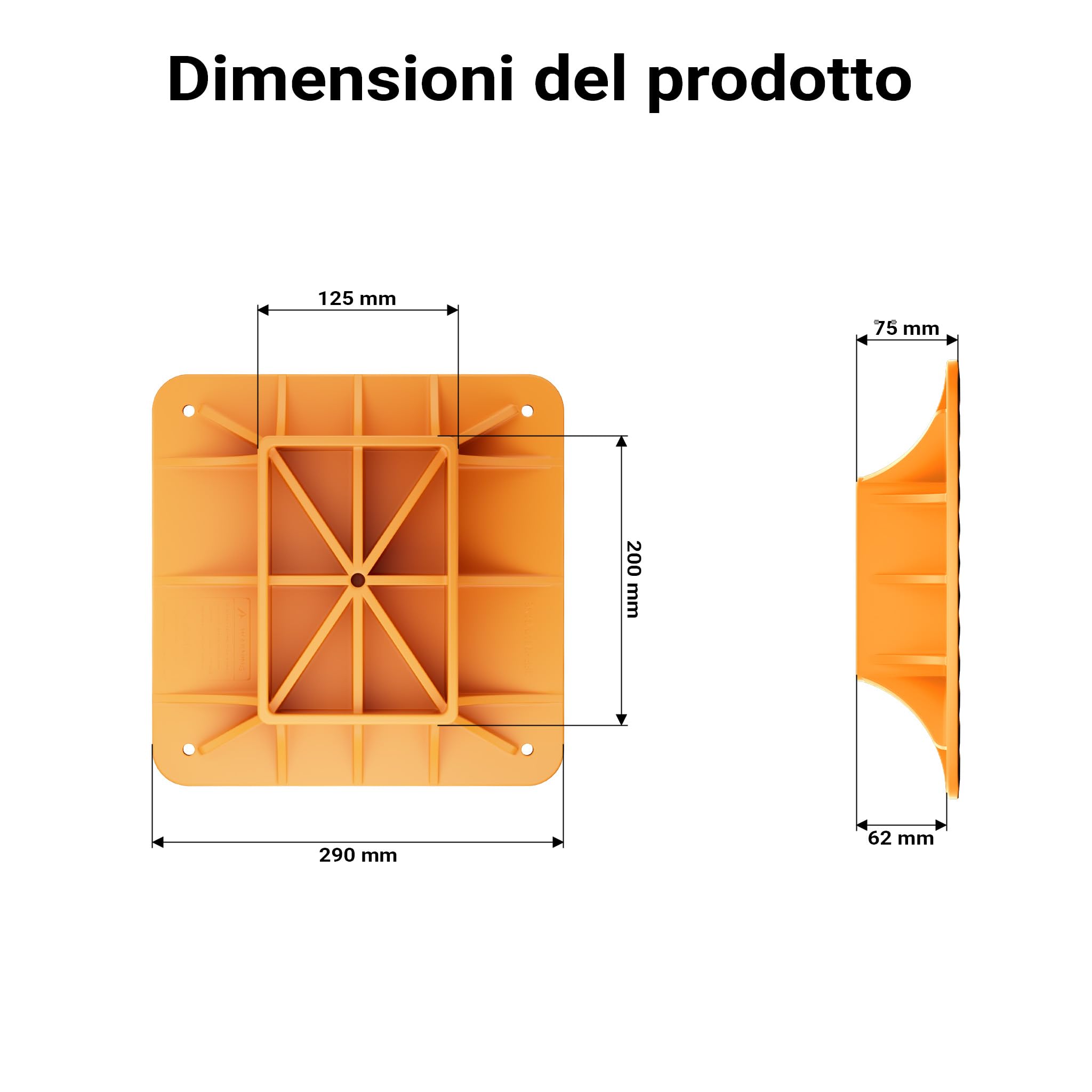 Wiltec 290x290 mm piastra appoggio binda arancione fuoristrada