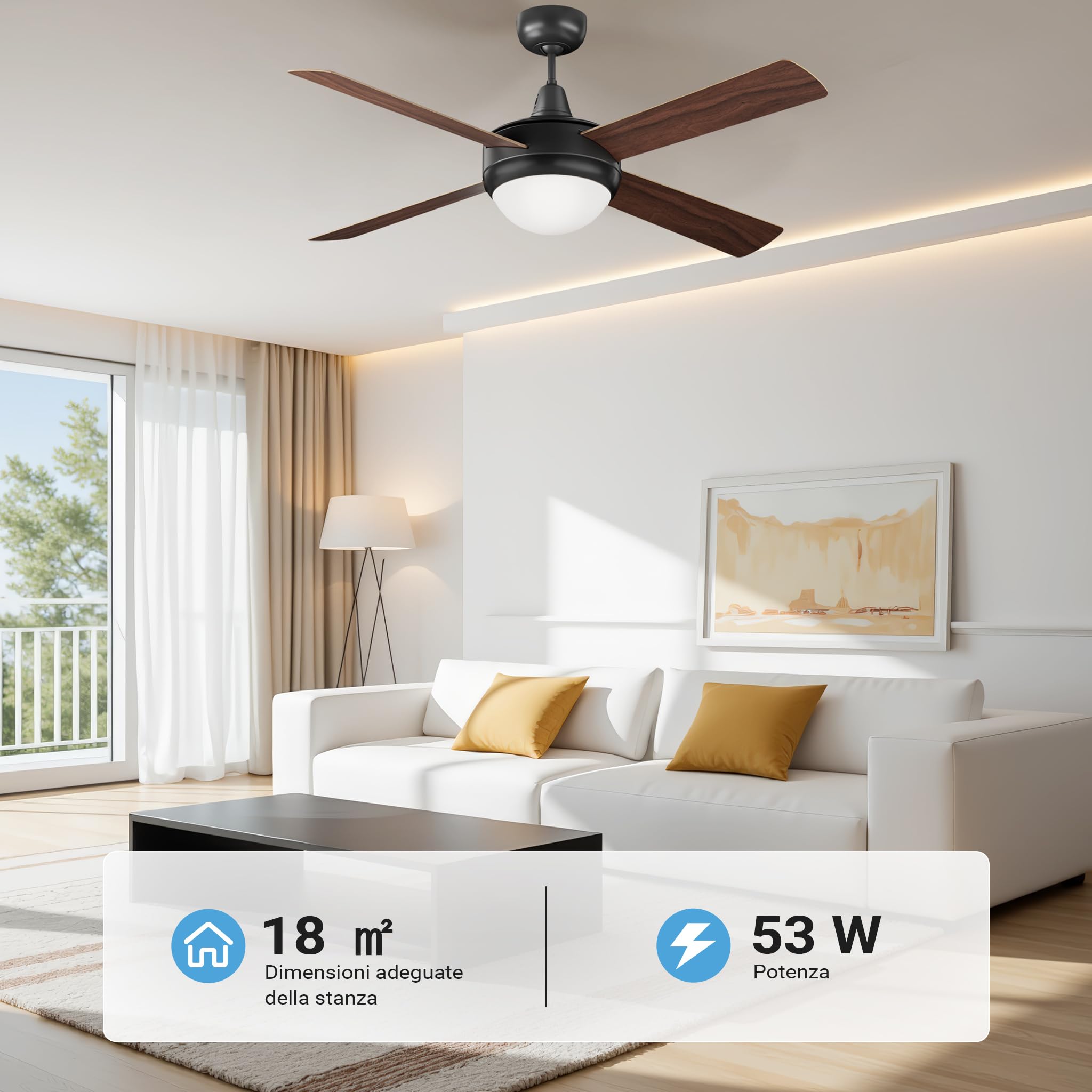 Wiltec Ventilatore Soffitto 122 cm lampadario 4 pale 53 W