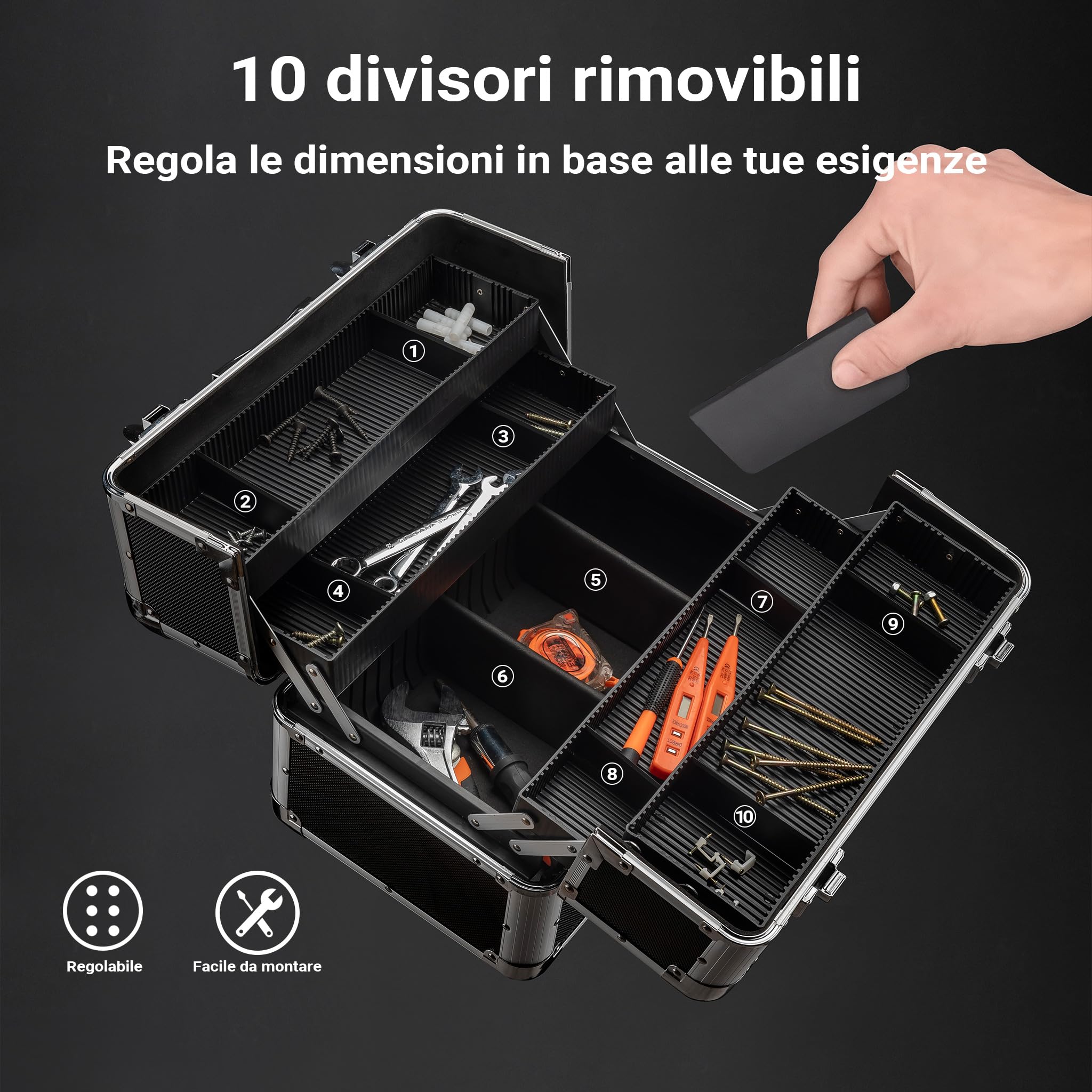 Wiltec Cassetta Attrezzi Alluminio Vuota 35,5 cm con Chiave