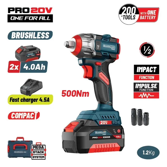 Bormann Pro BBP5422X44CA Avvitatore Impulsi 20V 2x4Ah 500Nm