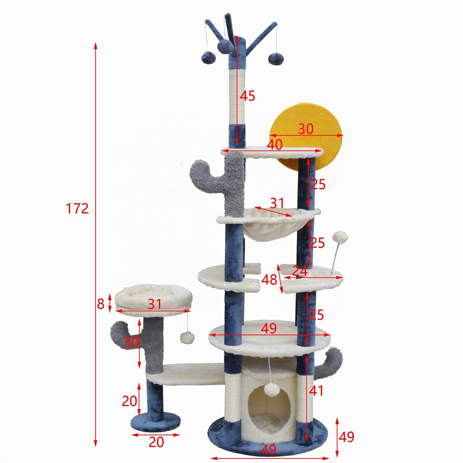 Fudajo albero tiragraffi grigio chiaro 172 cm con cuccia