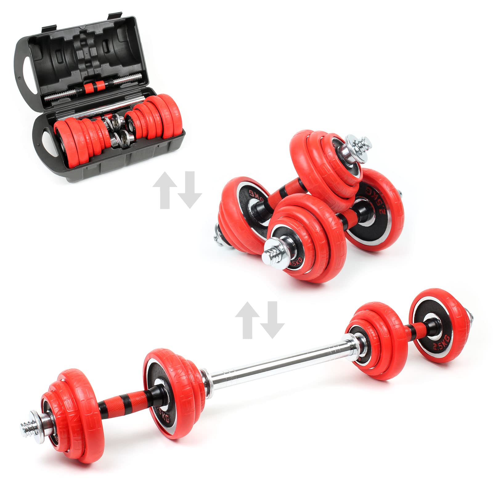 Wiltec Set Manubri 20 kg 2in1 Bilanciere 12 Dischi 30mm