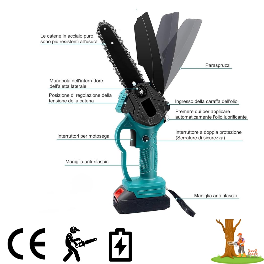 De Rosa Shop Mini Motosega Batteria 48V 6-8" 2 Batterie Oliatore