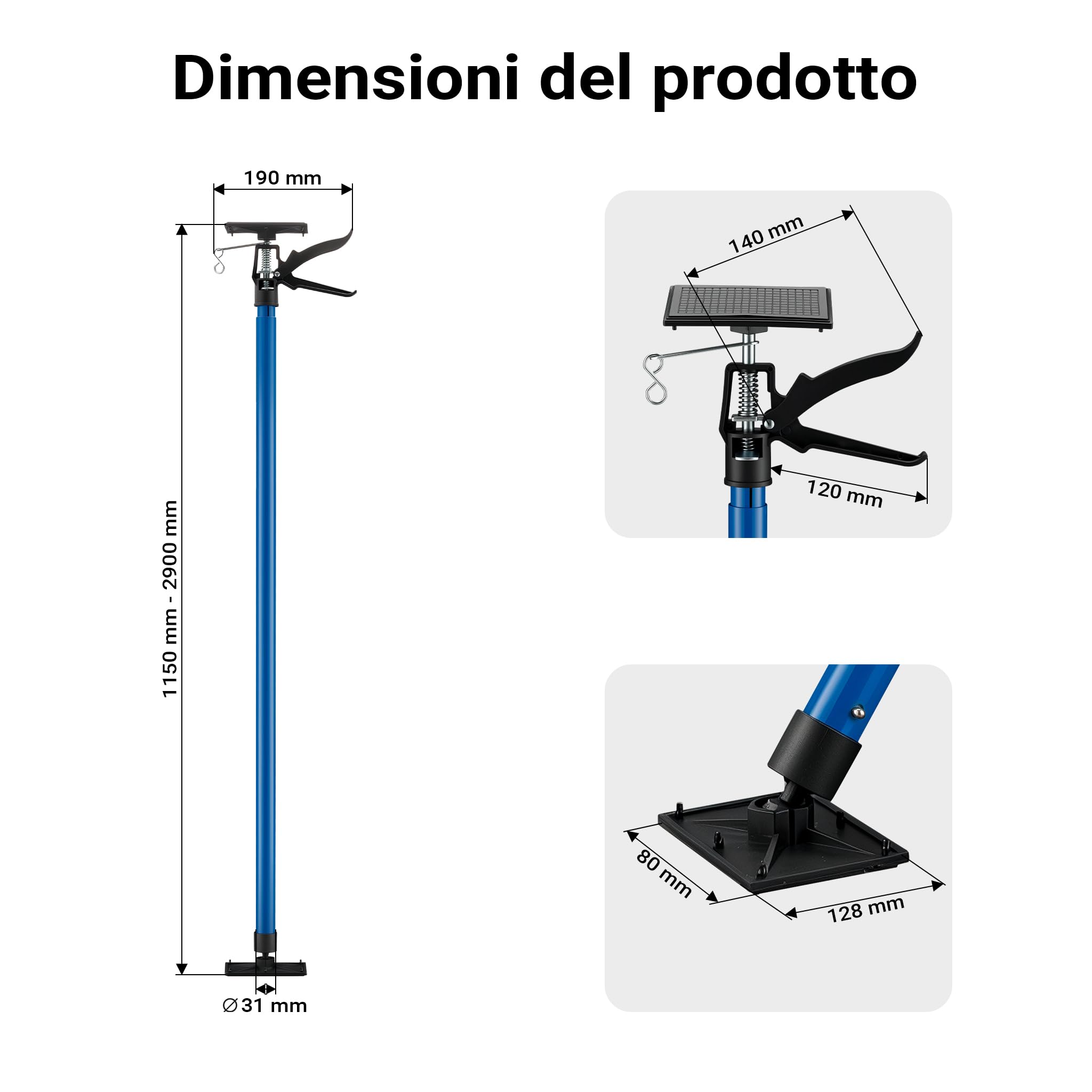 Wiltec Puntello Telescopico Acciaio 115-290 cm 30 kg