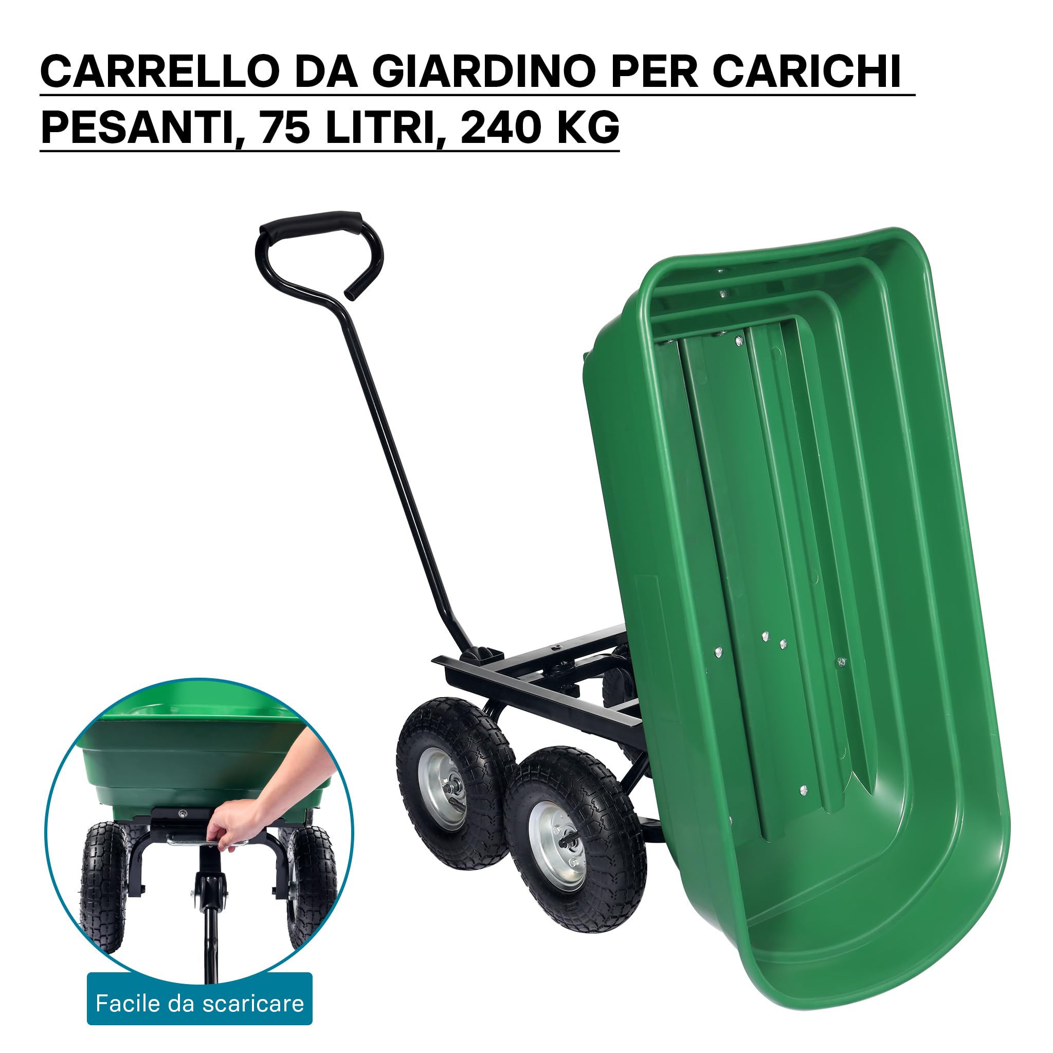 Wiltec Carrello Giardino Ribaltabile 75L Carriola 240kg