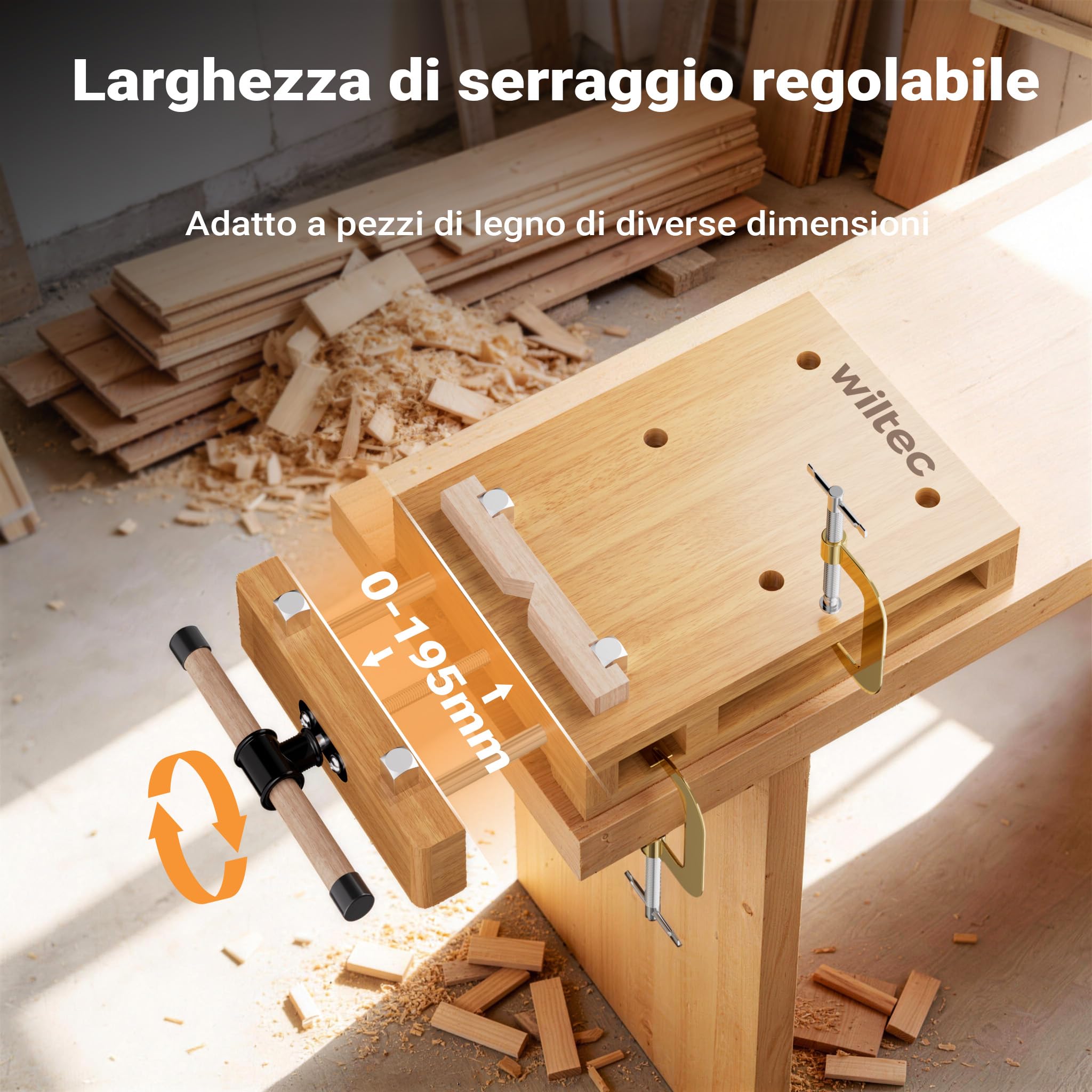 Wiltec Banco Lavoro Portatile Faggio 45,5 cm con Morsa