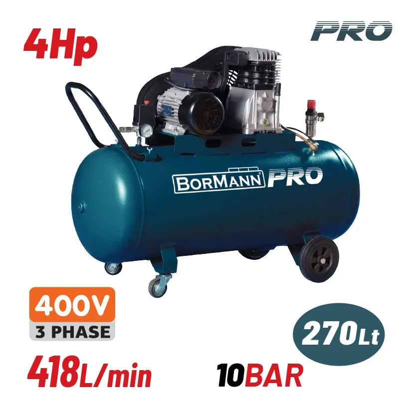 Bormann Pro compressore aria 4HP 270L trifase cinghia
