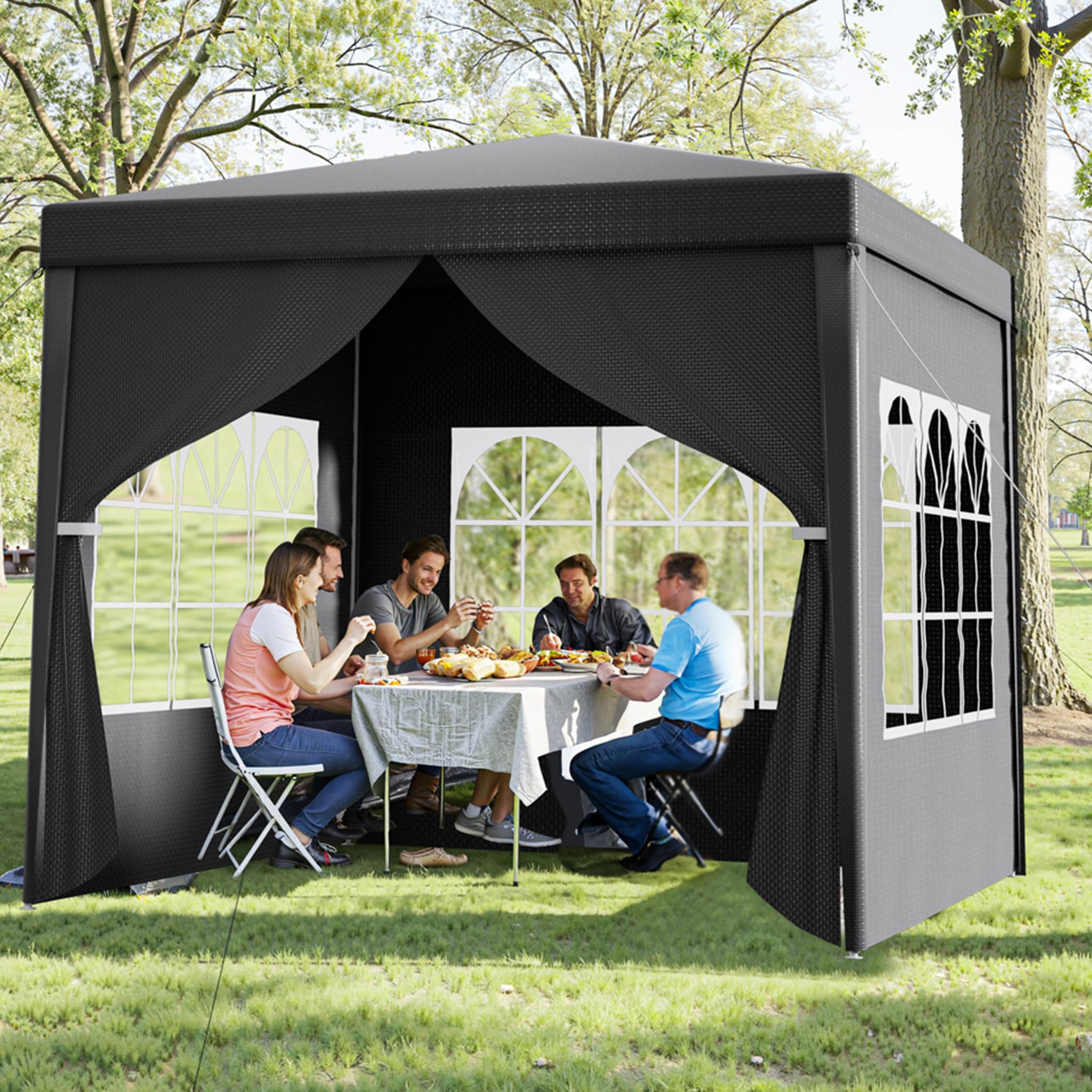 Toboli Gazebo 3x3 m Grigio con Lati e Finestre